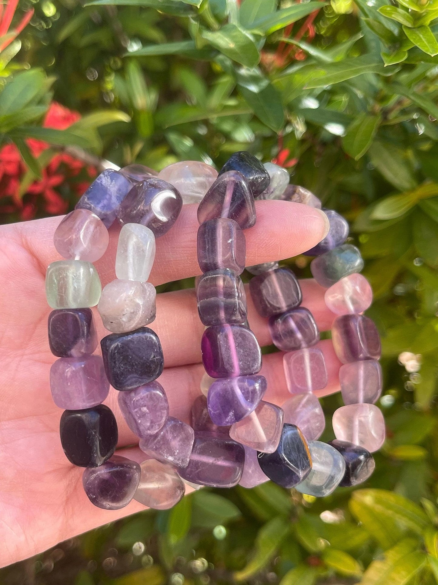GAF TREASURES Rainbow Fluorite Crystal Nugget Bracelet, Genuine Rainbow Fluorite Tumbled Gemstone Bracelet, Healing Crystal Bracelet, Gift for Men & Women (1)