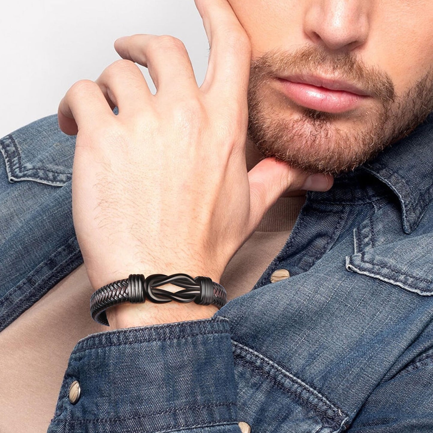 JoycuFF Anniversary Birthday Gifts Bracelets for Men Him Husband Boyfriend from Wife Girlfriend, Husband Boyfriend Unique Gifts Ideas, Christmas Fathers Valentines Day Mens Leather Knot Bracelet