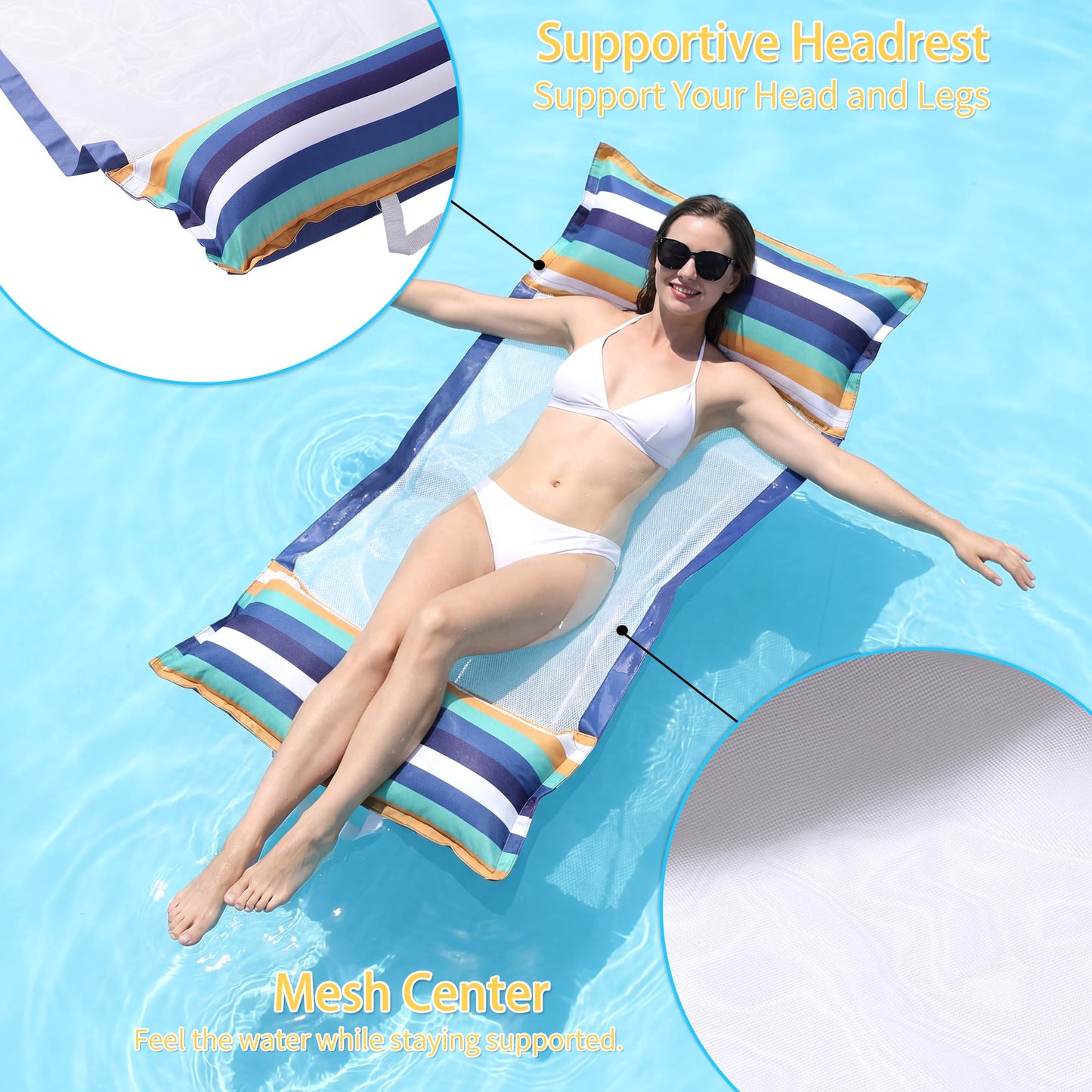 FindUWill Pool Hammock Floats, XL, 2Pack Inflatable Water Floaties 4-in-1 (Saddle, Lounge Chair, Drifter), Lounger for Adults