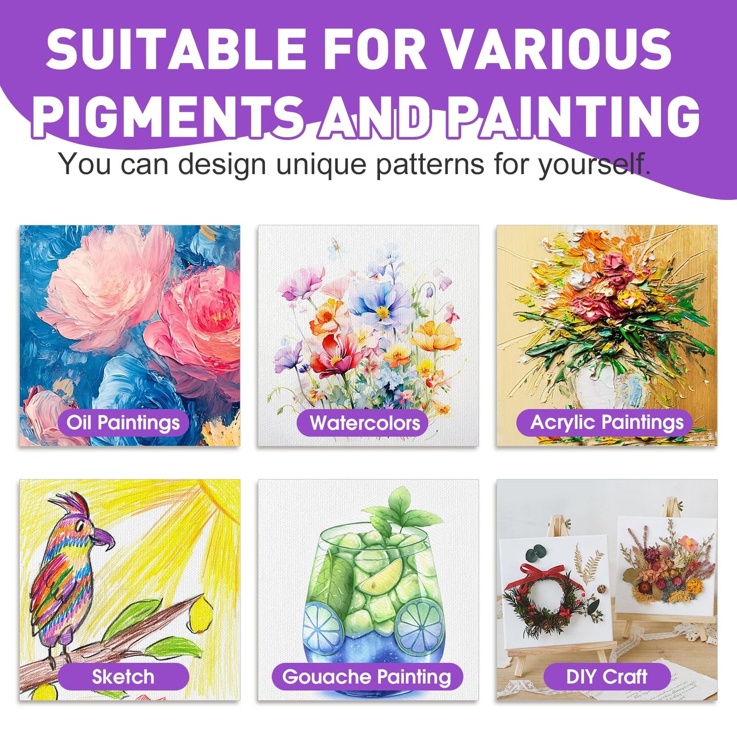 ESRICH 40 Pack 2x2IN Mini Magnetic Canvas Panels, Small Canvases for Painting for Oil, Watercolor, Acrylic Painting & DIY Crafts with 40PCS 2x2IN Square Flat Canvas Boards, 40PCS Soft Magnets