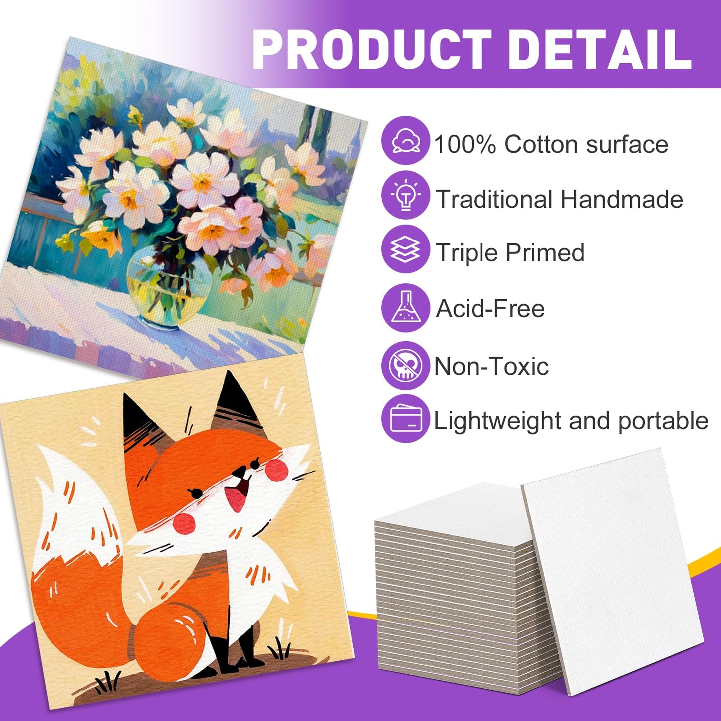 ESRICH 40 Pack 2x2IN Mini Magnetic Canvas Panels, Small Canvases for Painting for Oil, Watercolor, Acrylic Painting & DIY Crafts with 40PCS 2x2IN Square Flat Canvas Boards, 40PCS Soft Magnets