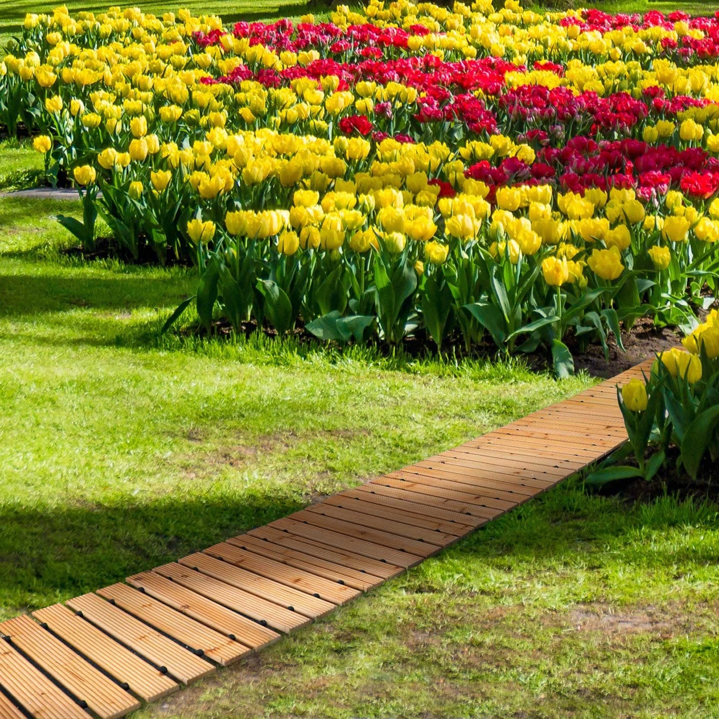 TONAHUTU 8FT Wooden Garden Pathway, Roll Out Wooden Pathway Weather-Resistant Walkway for Outdoor Patios 17" W Roll Out Hardwood Walkway with Non-Slip Surface Wedding Party Pathways (Straight)
