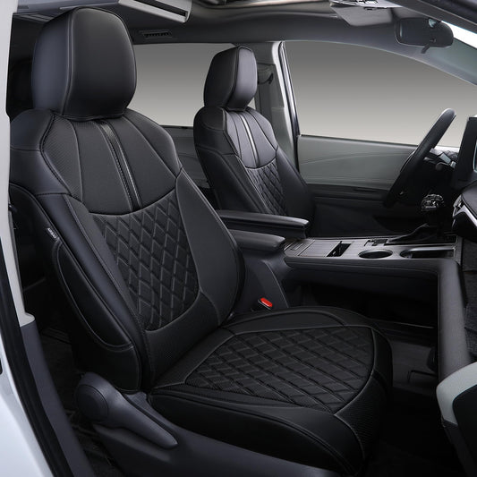 OURPLOT Custom Fit Sienna Seat Covers for 2021-2026 Toyota Sienna LE XLE 8-Passenger, Waterproof Faux Leather Full Set Airbag Compatible 3-Row Car Seat Protectors (Black)