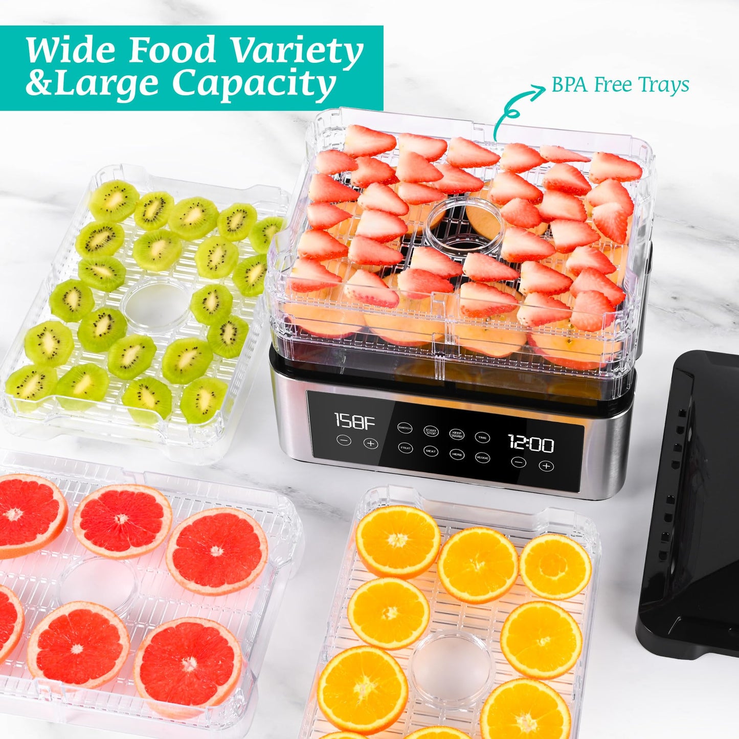 Tupoyi Food Dehydrator, One-Touch Dehydrator with Automatic Temperature Control 5 BPA-Free 11.4" Trays, Dehydrated Dryer for Jerky, Dog Treats, Herbs, Meat, Fruit, and Yogurt