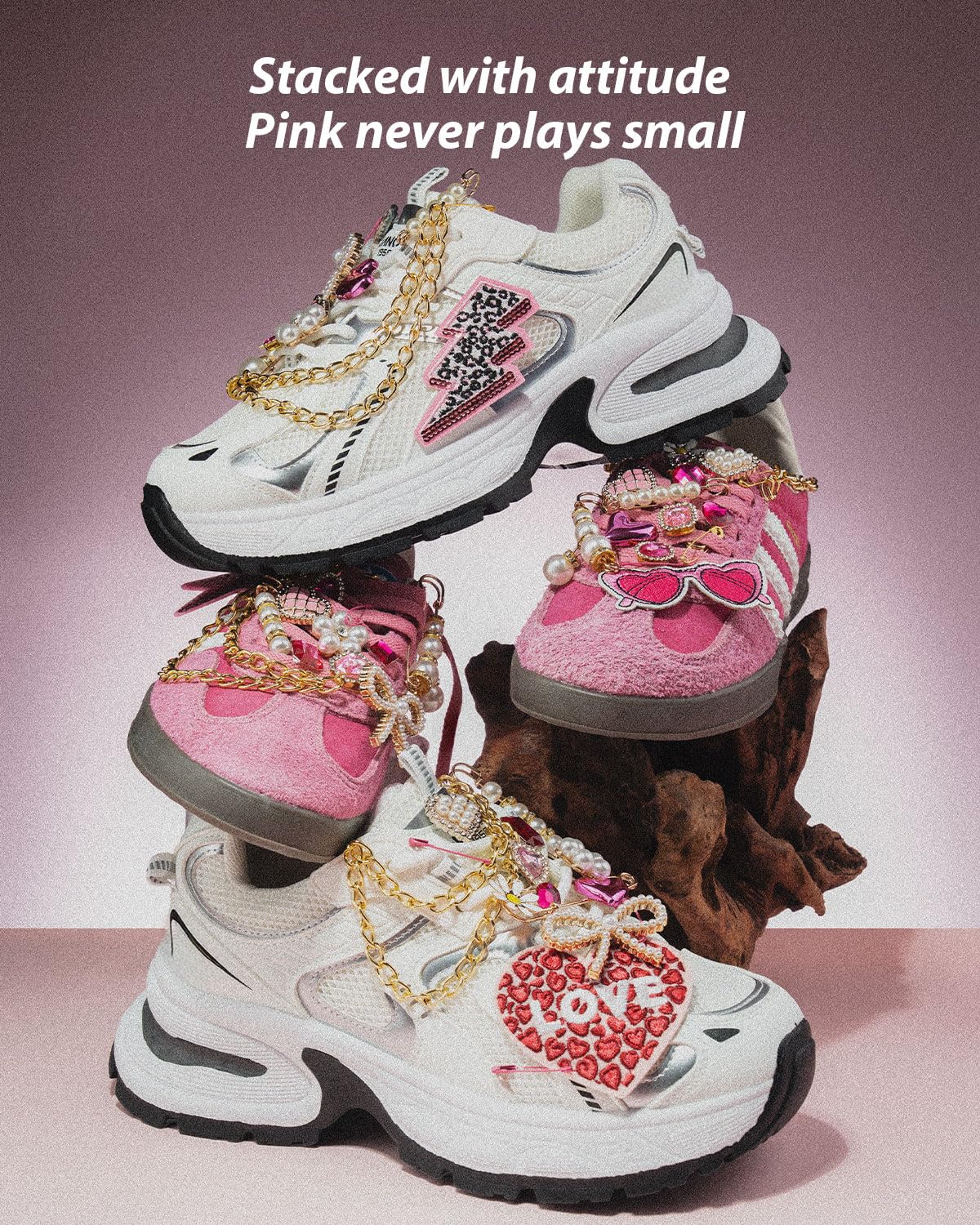 DoDoBeads 108 Pcs Junk Socks Charms Kit, Pink Shoe Charms for Sneakers, Pearl and Rhinestone Sock Charm with Safety Pins, DIY Accessories for Decorating and Personalizing Socks/Shoes/Hats/Bags