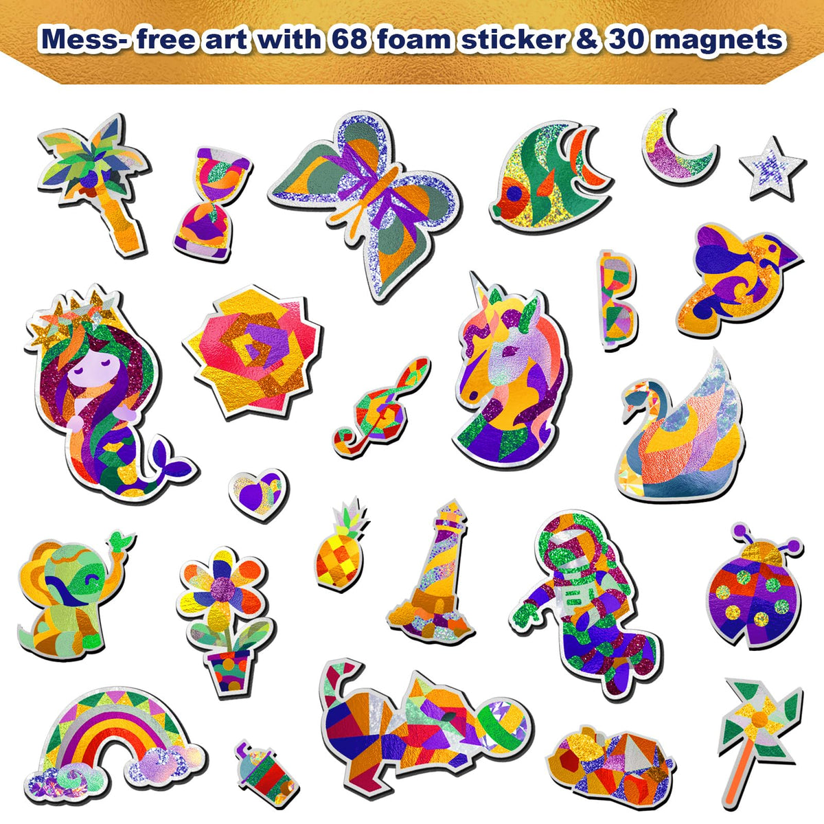 FLUXOJOY Foil Art Craft Kits for Kids, Mess -Free Fun Activity Set for Child, DIY Printing Craft Kit, Birthday Party Gifts for Ages 4 5 6 7 8 9 10 11 12 and Up, Art Travel Toys for Boys Girls