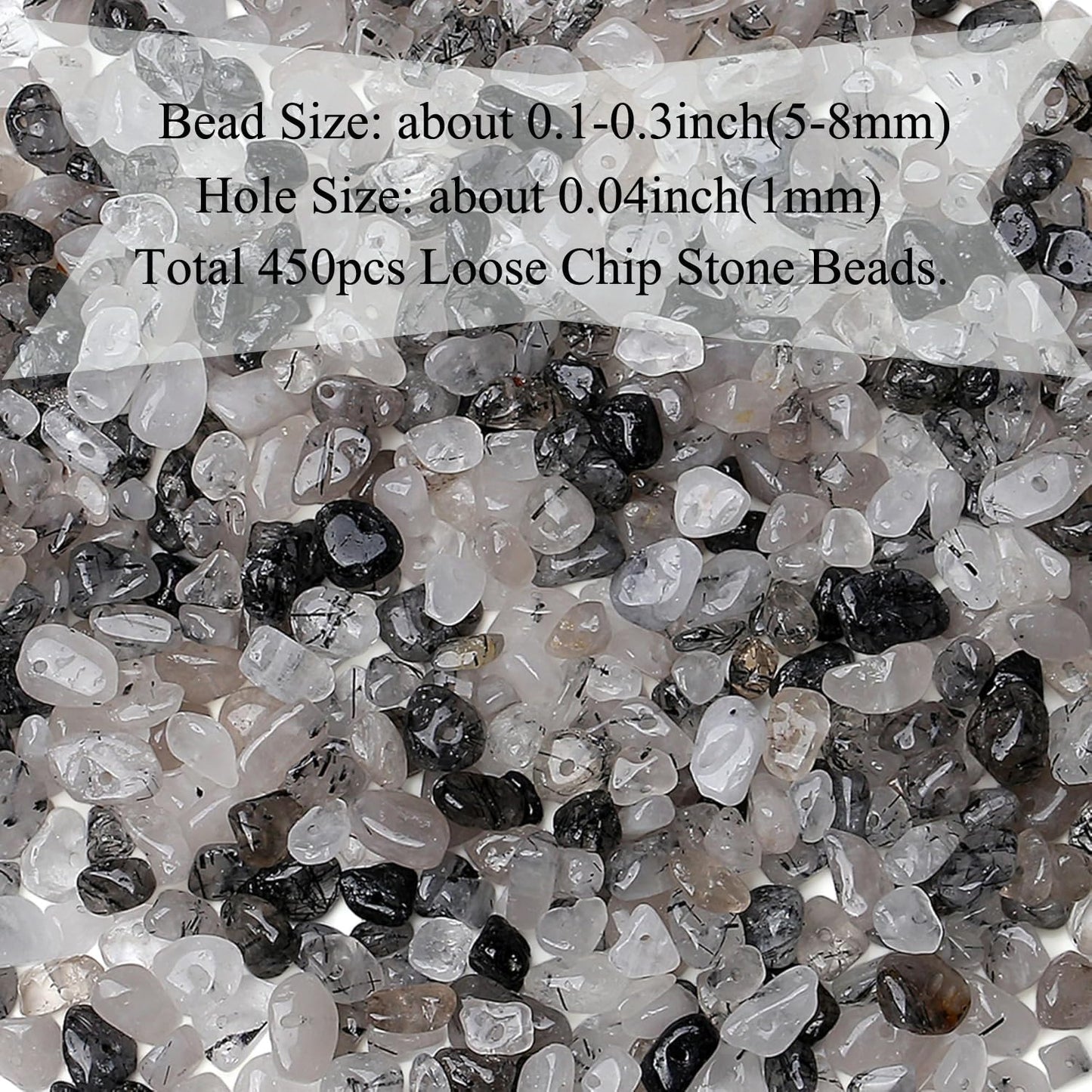 Natural Chip Stone Beads 450pcs Black Rutilated Quartz Chips 5-8mm Genuine Irregular Healing Crystal Rocks Hole Drilled DIY Loose Gemstone Beads for Jewelry Making Bracelet Earrings Necklace Crafting