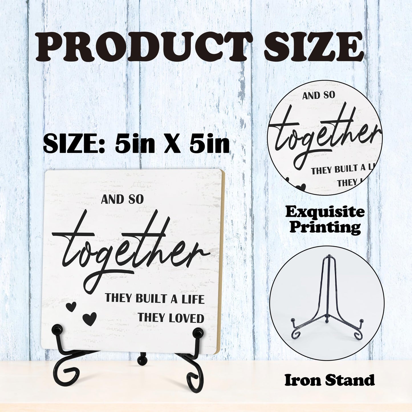 Home Desk Decor Sign, Rustic Wooden Sign With Stand, And So Together They Built A Life They Loved Sign For Farmhouse Home Living Room Bedroom Shelf Table, Family Friend Coworker -D14