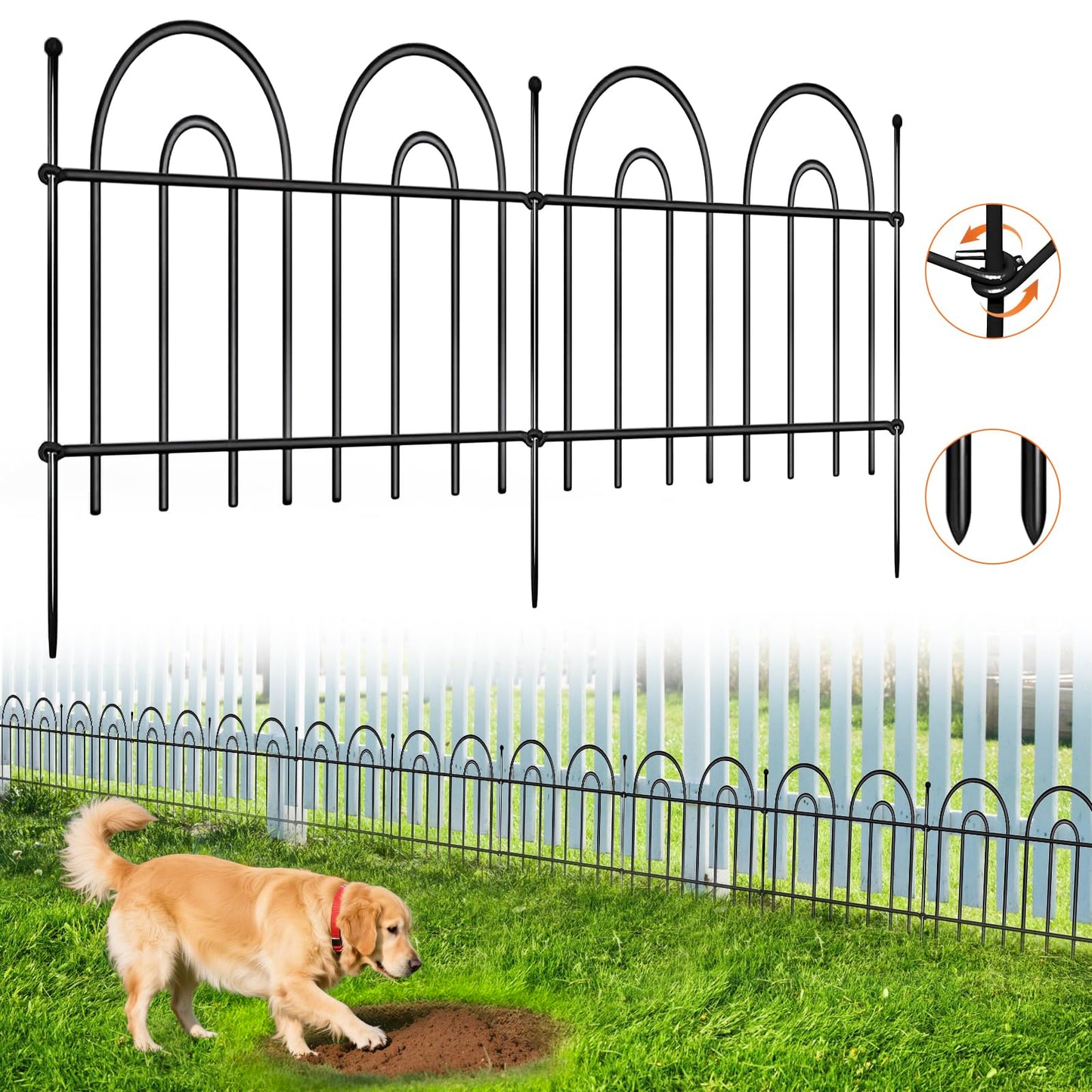 12 Pack Animal Barrier Fence, 17ft(L) x 21in(H) No Dig Garden Fence Panels with Decorative Arch Design for Dogs Rabbits, Rustproof Metal Garden Fencing for Outdoor, Lawn, Patio