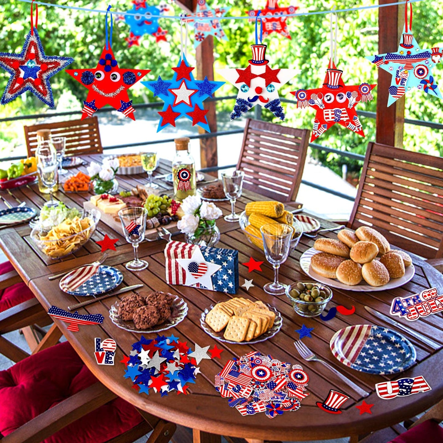 JULBEAR 418pcs 4th of July Star Foam Craft, Patriotic Self-Adhesive Glitter Foam Stickers Crafts Kit for Independence Day Patriotic Party Favors Kids Classroom Activity Decorations Supplies