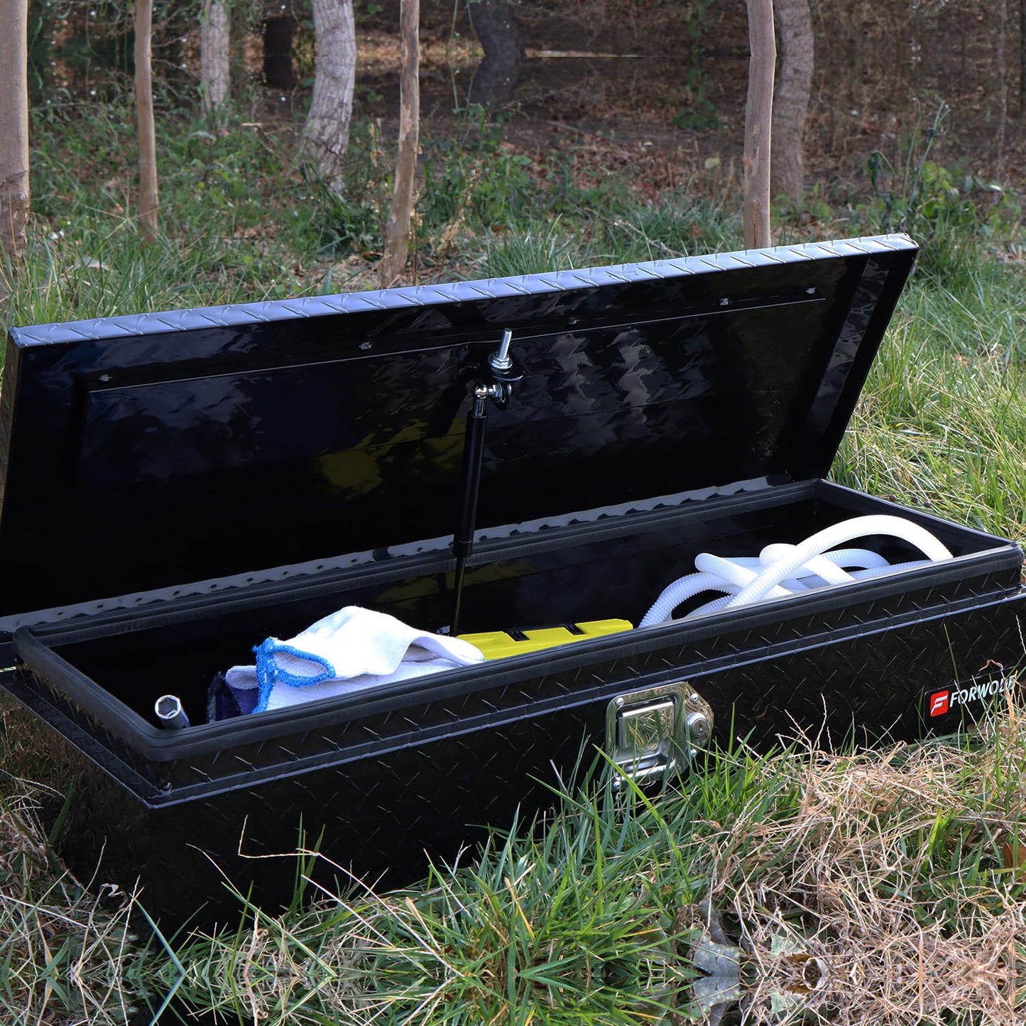 FORWODE 34 Inch Aluminum Truck Tool Box for Pickup Truck Bed RV MotorcycleToolbox - Heavy Duty Waterproof Storage Organizer Chest with Handle and Lock - Black (34.5"X13"X6.5")