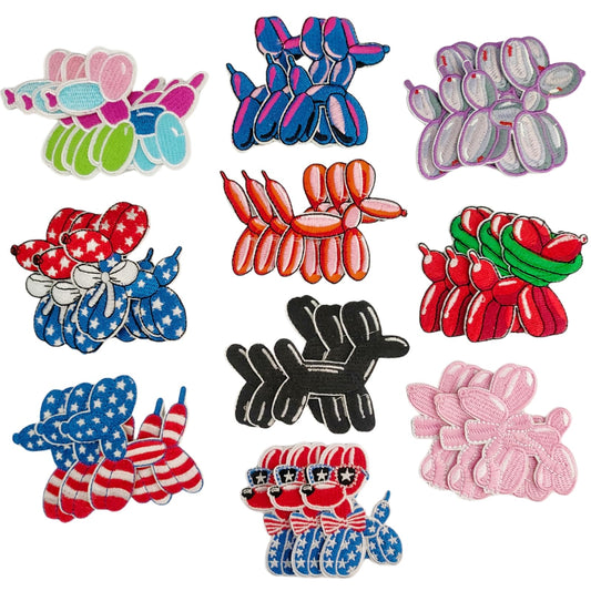 30pcs 10 Style Cute Balloon Dog Design Iron on Sew on Embroidery Patches,Funny Animal DIY Accessories for Clothes, Dress, Hat, Jeans