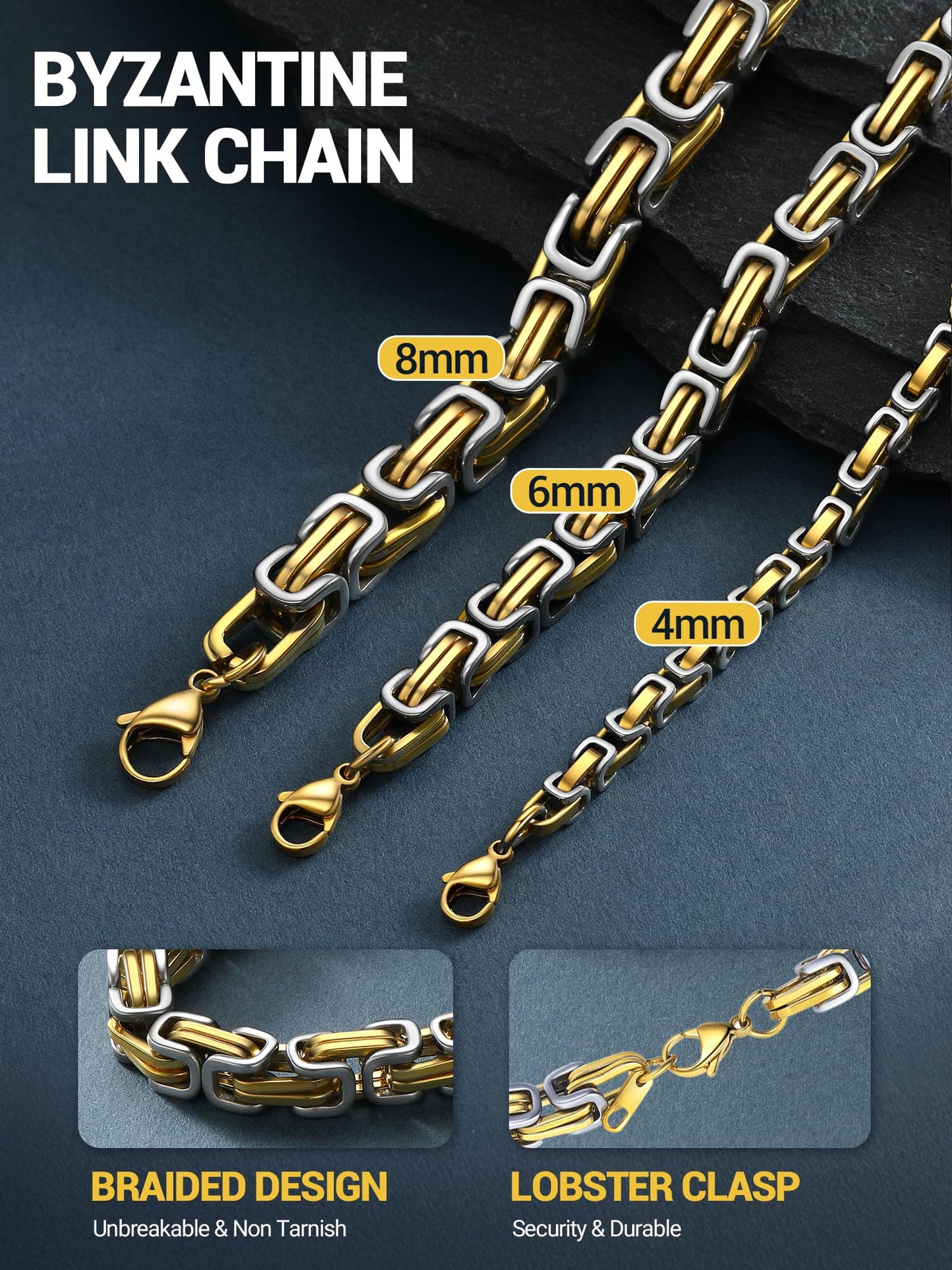 PROSTEEL 4mm Byzantine Necklace Chain For Men Necklace 24 Inch Chains