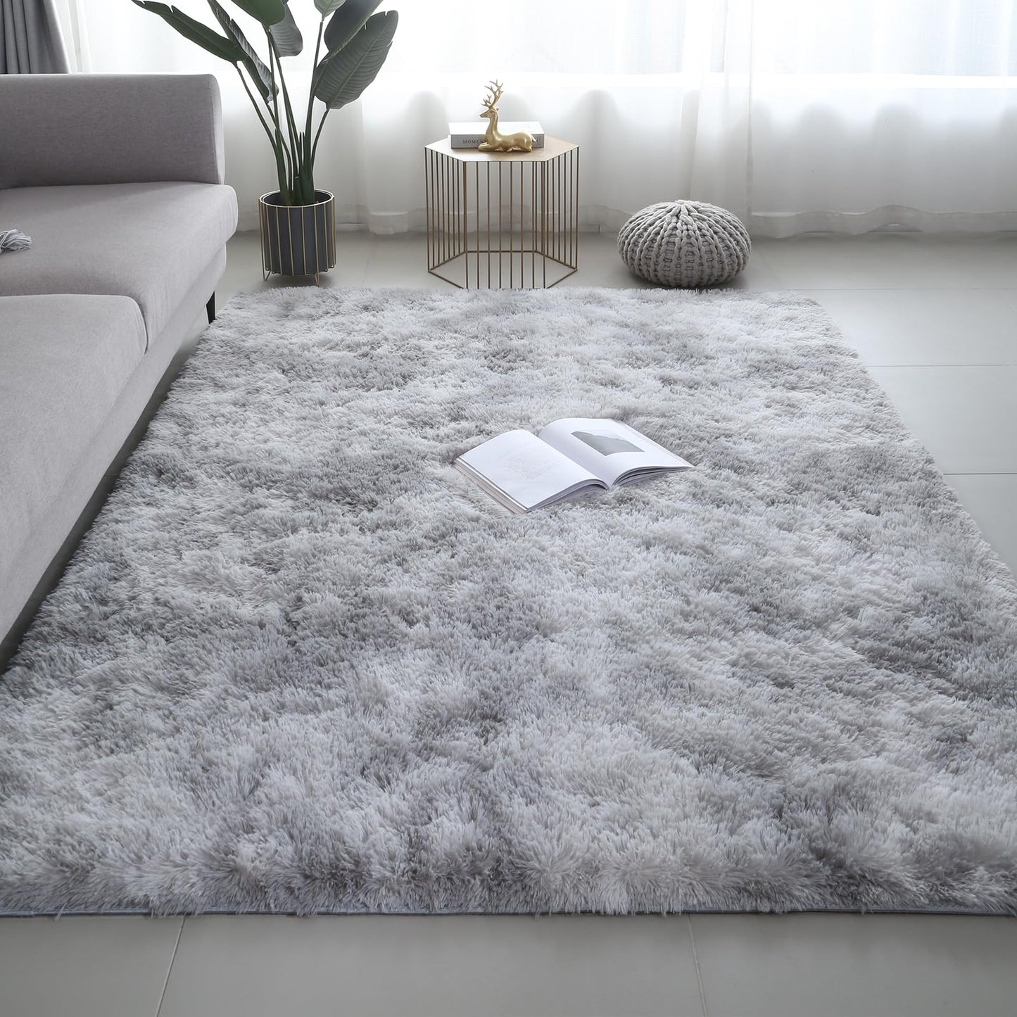 Shag Area Rugs for Bedroom Living Room,5X8 Ultra Soft Fluffy Area Rugs for Dorm, Indoor Carpet Nursery Rugs for Kids Room Home Decor,Tie-Dye Grey