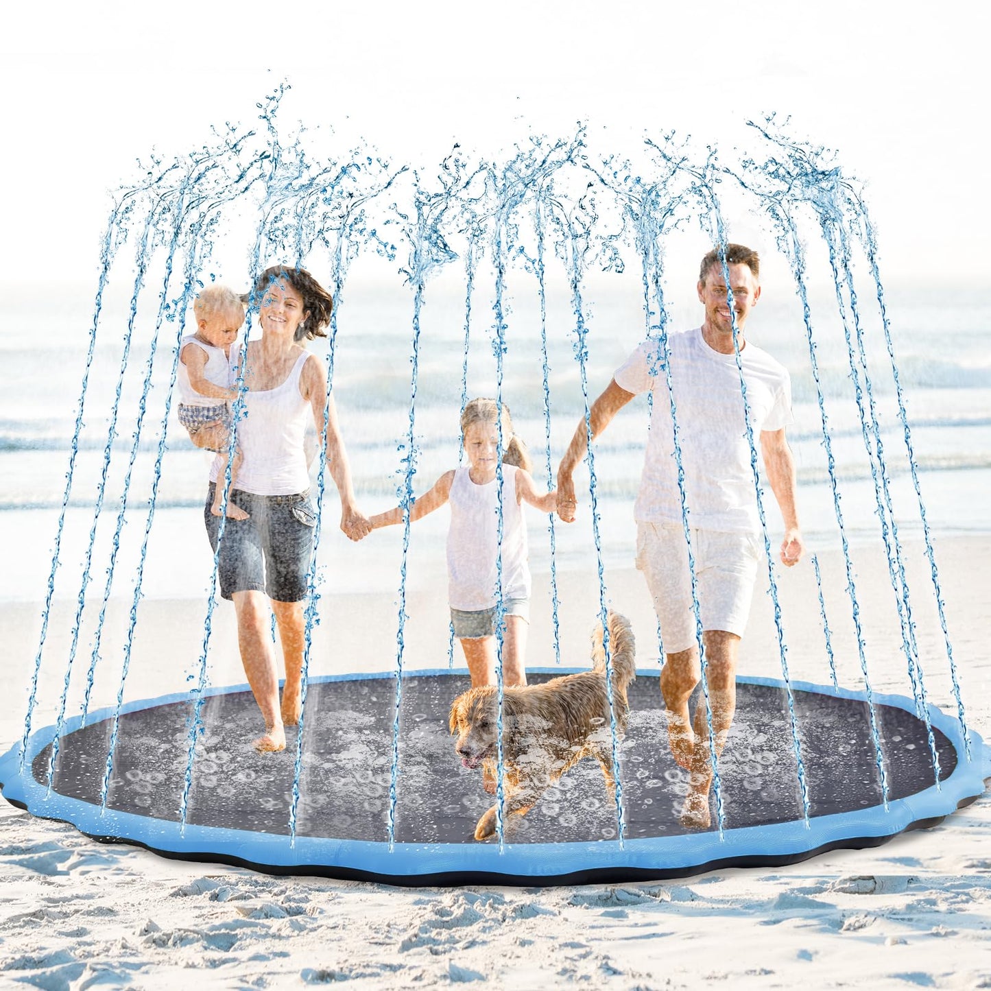 Lewtemi 8 ft Giant Nonslip Splash Pad 96 for Adult Kids and Dog, Thicken Sprinkler Pool Summer Outdoor Water Playmat for Backyard, Fun Backyard Fountain Pad(Floral)
