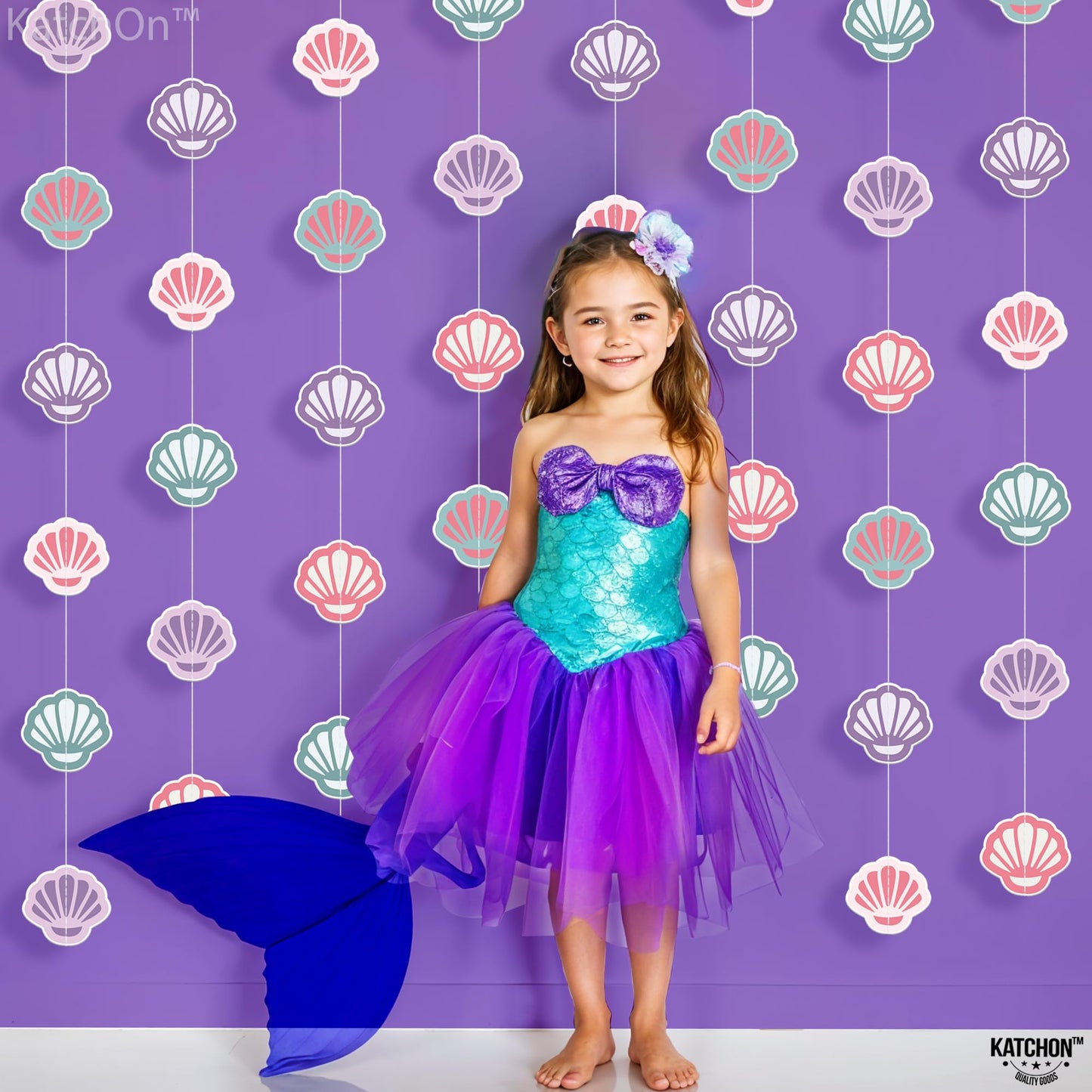 KatchOn, Seashell Banner Garland - 6.5 Feet, 8 Strings | Seashell Under The Sea garland, Under The Sea Party Decorations | Mermaid Garland, Mermaid Birthday Decorations, Ocean Themed Party Decorations