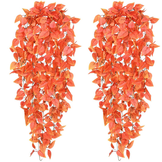 BLEUM CADE Fake Hanging Plants, 2pcs Artificial Hanging Plant, Faux Orange Vines Hanging Plant for Wall Home Living Room Indoor Outdoor Fall Decor (No Baskets)