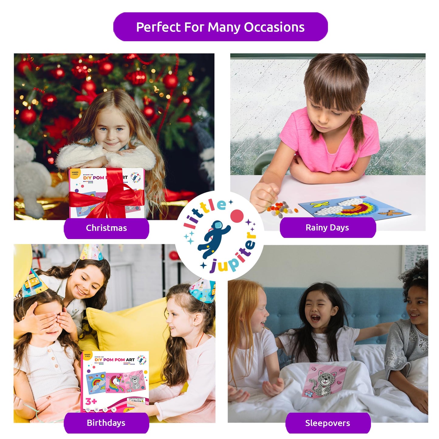 Little Jupiter DIY Pom Pom Art - Makes 10 Art Pieces -Boy & Girl Crafts for Kids Age 3-5 - for Toddlers and Small Kids - Craft Activities - Arts and Crafts (Set3)