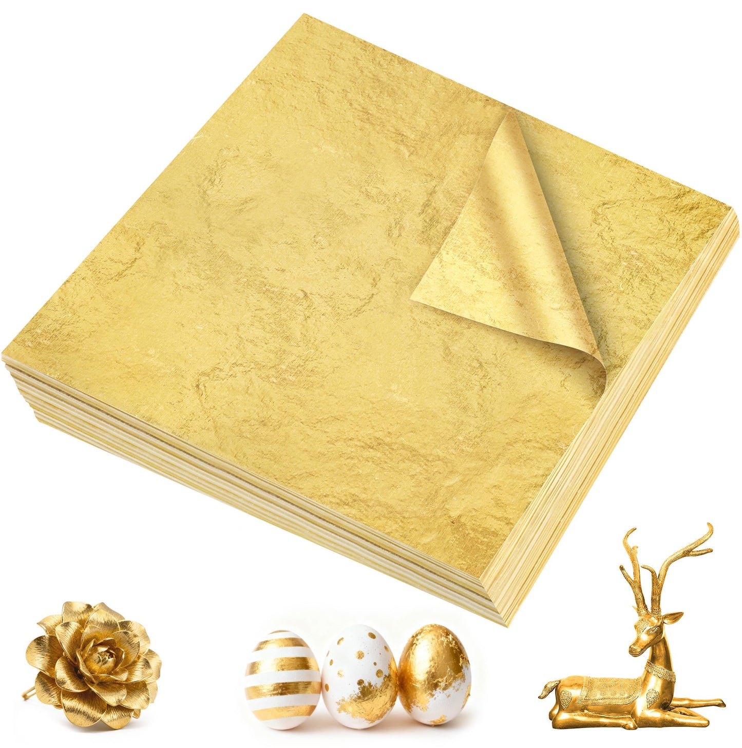 600Pcs Gold Leaf Sheets, 5.1"x5.1" Imitation Transfer Gold Leaf Sheets for Art, No Edible Glitter Gold Flakes Foil Paper Sheets for Nail Painting Jewelry Furniture Renovation & Gilding DIY Crafts