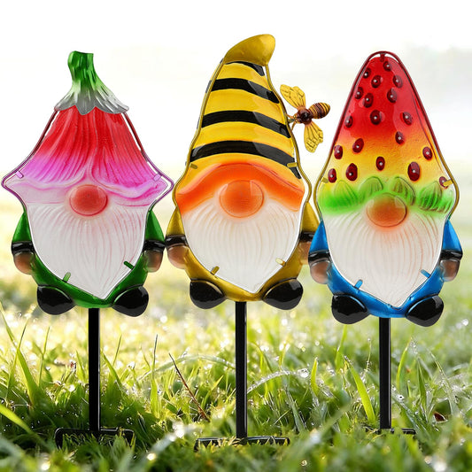 LEGIFO Garden Decor Gnomes Stakes Set of 3, Metal & Glass 18.3″, Outdoor Gnome Stake for Backyard Lawn Decor, Funny Yard Art Decorations for Mom Grandma Women Mother’s Day