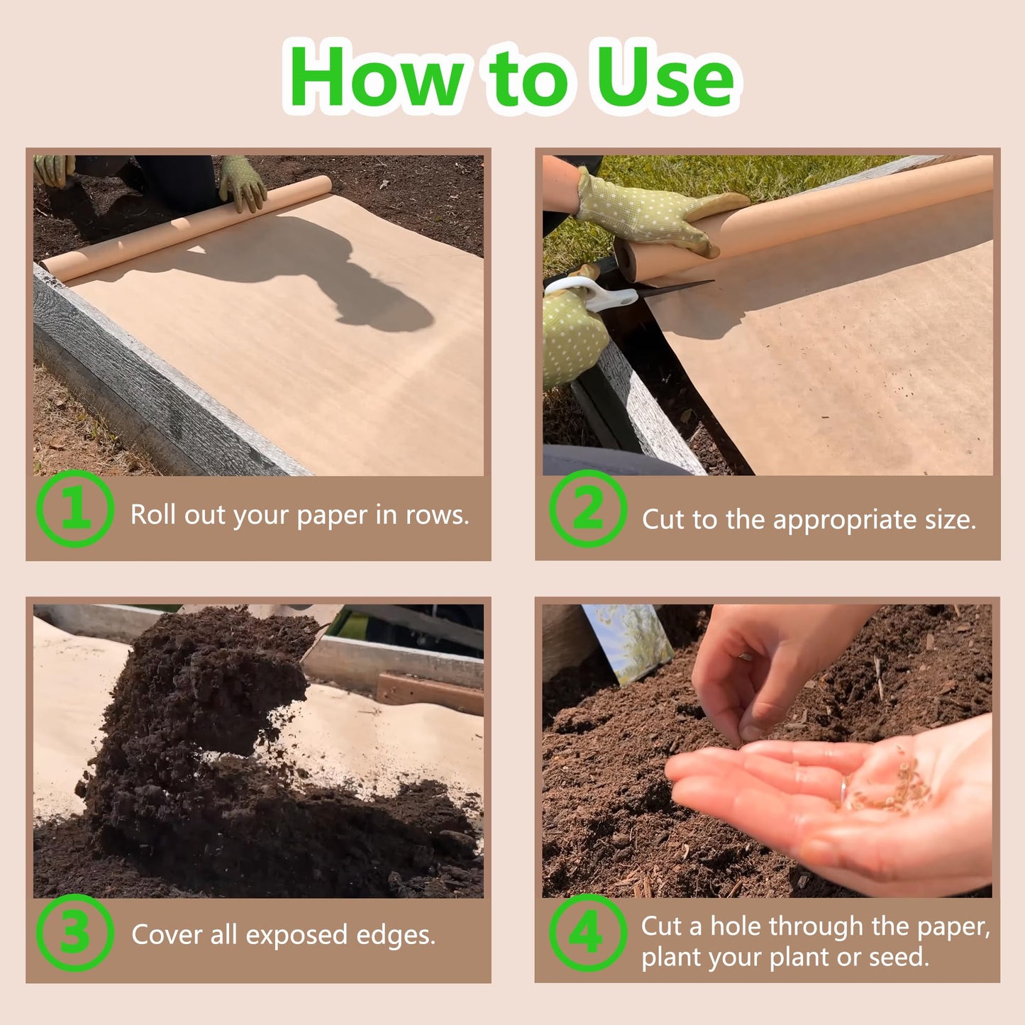 Biodegradable Weed Barrier, 3 x 100 Ft Heavy Duty Garden Paper Biodegradable Landscape Fabric Paper Garden Mulch Rolls Weed Barrier for Weeds, Paper Mulch Rolls Garden Paper for Outdoor Garden Lawn