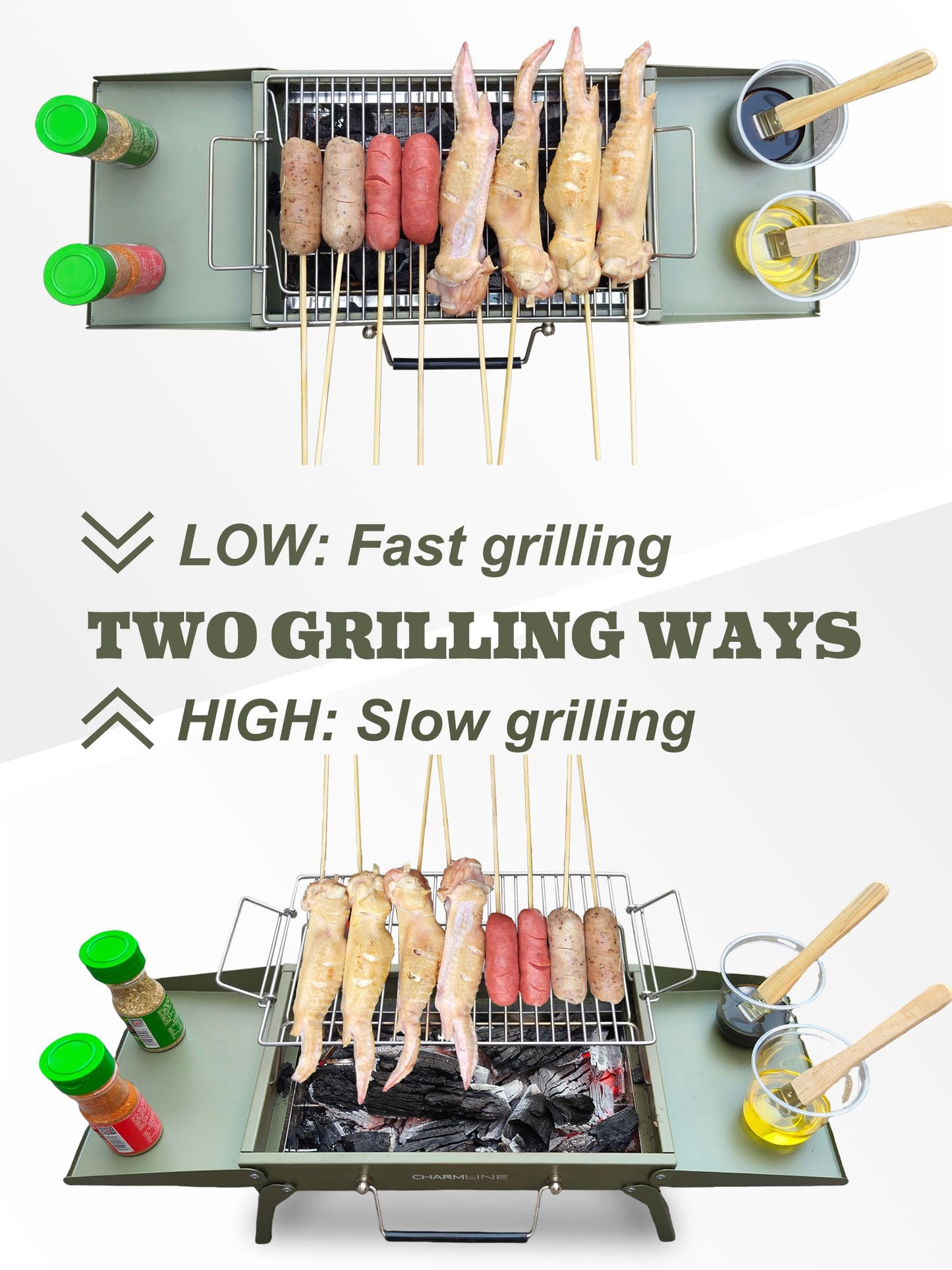 Charmline 14 x 9 inches Portable Charcoal BBQ Grill, Foldable Compact Camping Barbecue for 1–3 People, Ideal for Garden, Beach, Picnic & Tabletop Use, Green