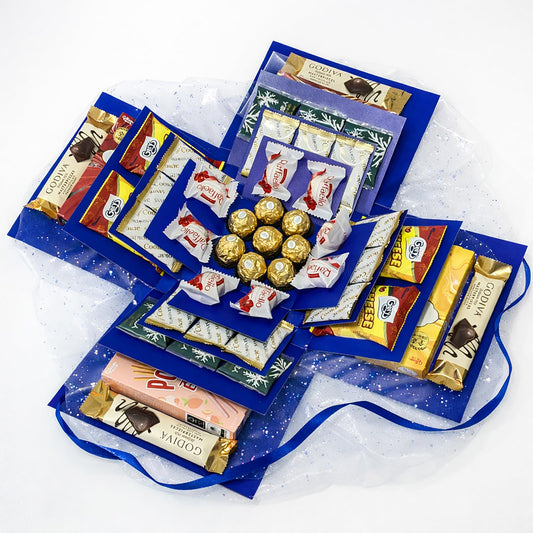 4-Layer Explosion Gift Box, 10''x10''x7'' Blue Glittery Creative Gift Boxes for Presents, DIY Surprise Gift Box Explosion for Birthday Valentine's Day Mother's Day and Anniversaries (Dark Blue)