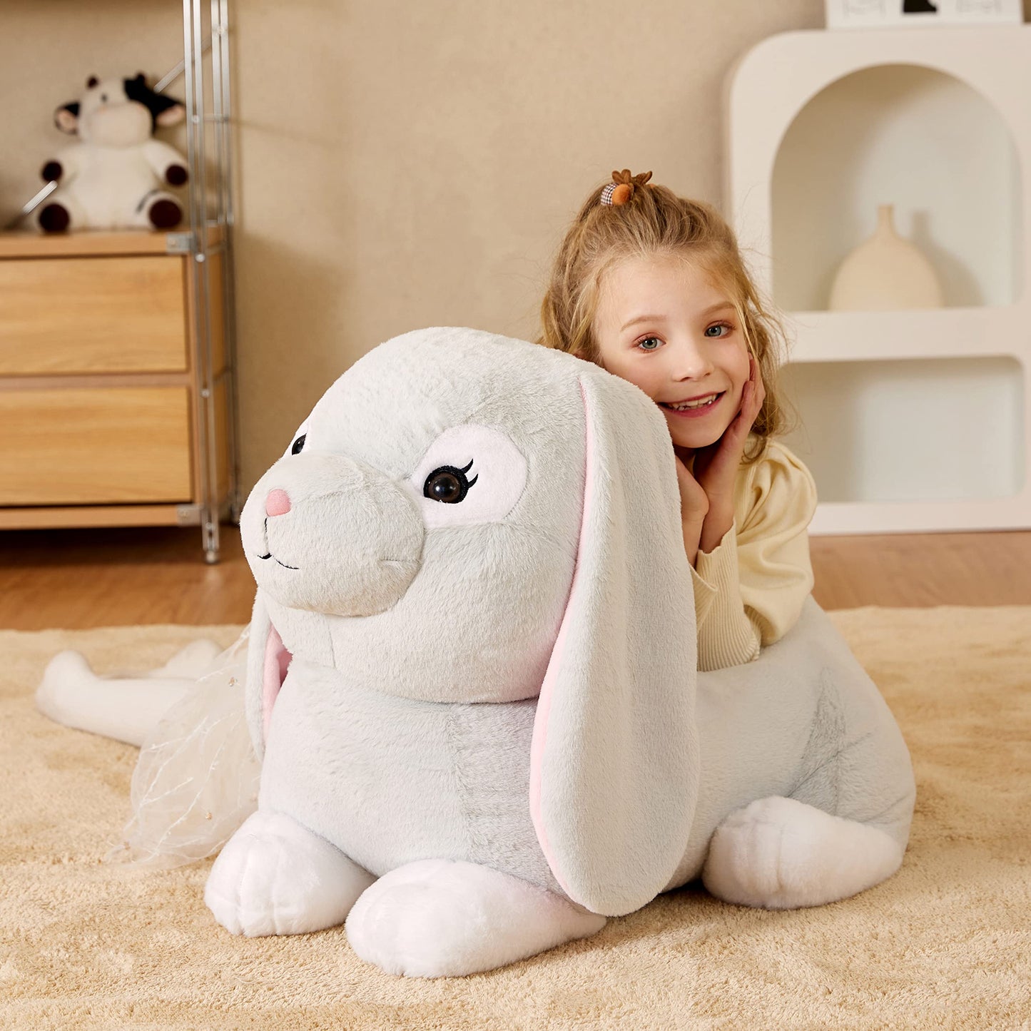 EARTHSOUND Giant Easter Rabbit Stuffed Animal Plush Toy,23 inches Large Realistic Bunny Jumbo Big Size Soft Toys,Cute Huge Plushy Fluffy Fat Plushie,Gifts for Kid