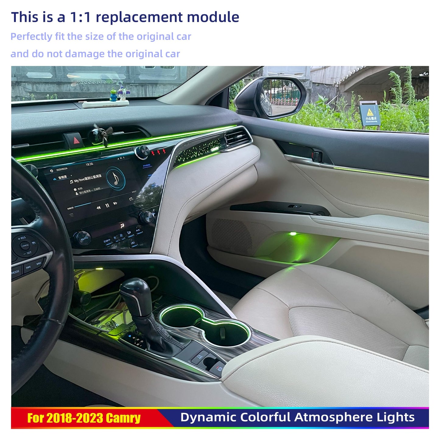 18-LED Interior Ambient Lights for Toyota Camry 2018-2023 (8th Gen) - Footwell/Cupholder/Door Panel Lights, 256-Color Wireless Car Ambient Lighting Kits
