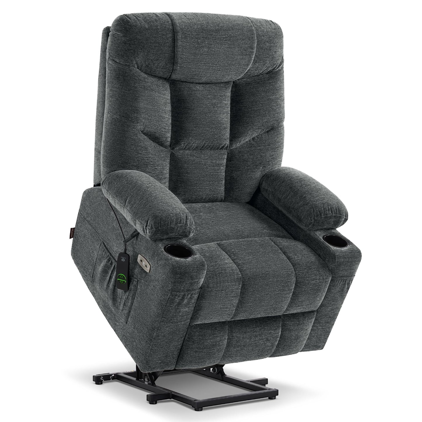 MCombo Power Lift Recliner Chair with Extended Footrest for Elderly People, Fabric 7283 (Dark Gray, Large)