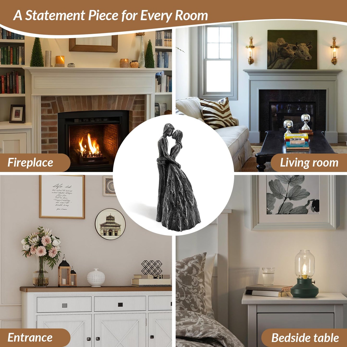 GZVDYG Black Couple Embracing Resin Figurine, 7.9" H, Romantic Gifts for Him & Her, Faux Black Wrought Iron Finish, Engagement Anniversary Wedding Keepsake Home Decor