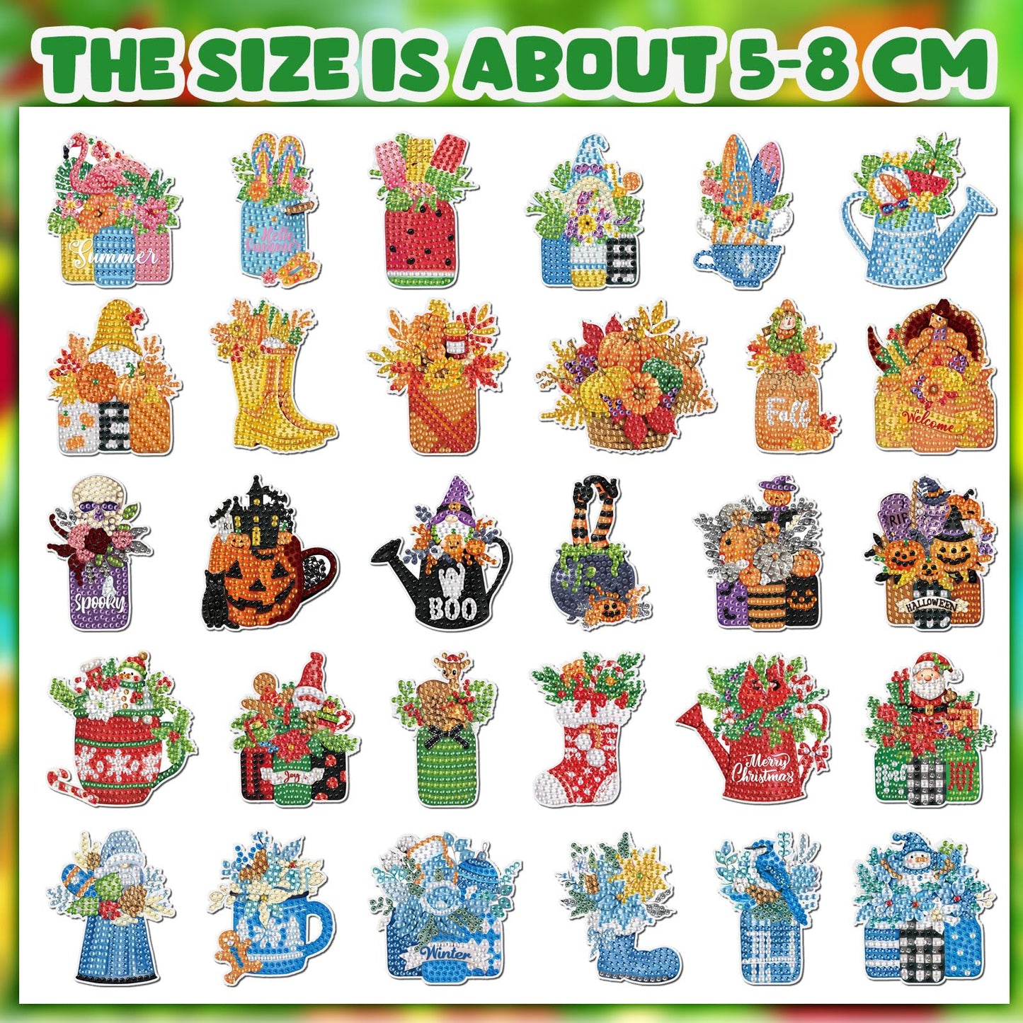Relaxweex 30 Pcs Seasonal Diamond Painting Magnet Holiday Easter Diamond Art Magnet Kits for Adult 5D Rhinestones Mason Jar Flower Refrigerator Magnetic Sticker for Fridge DIY Crafts Gifts(Holiday)