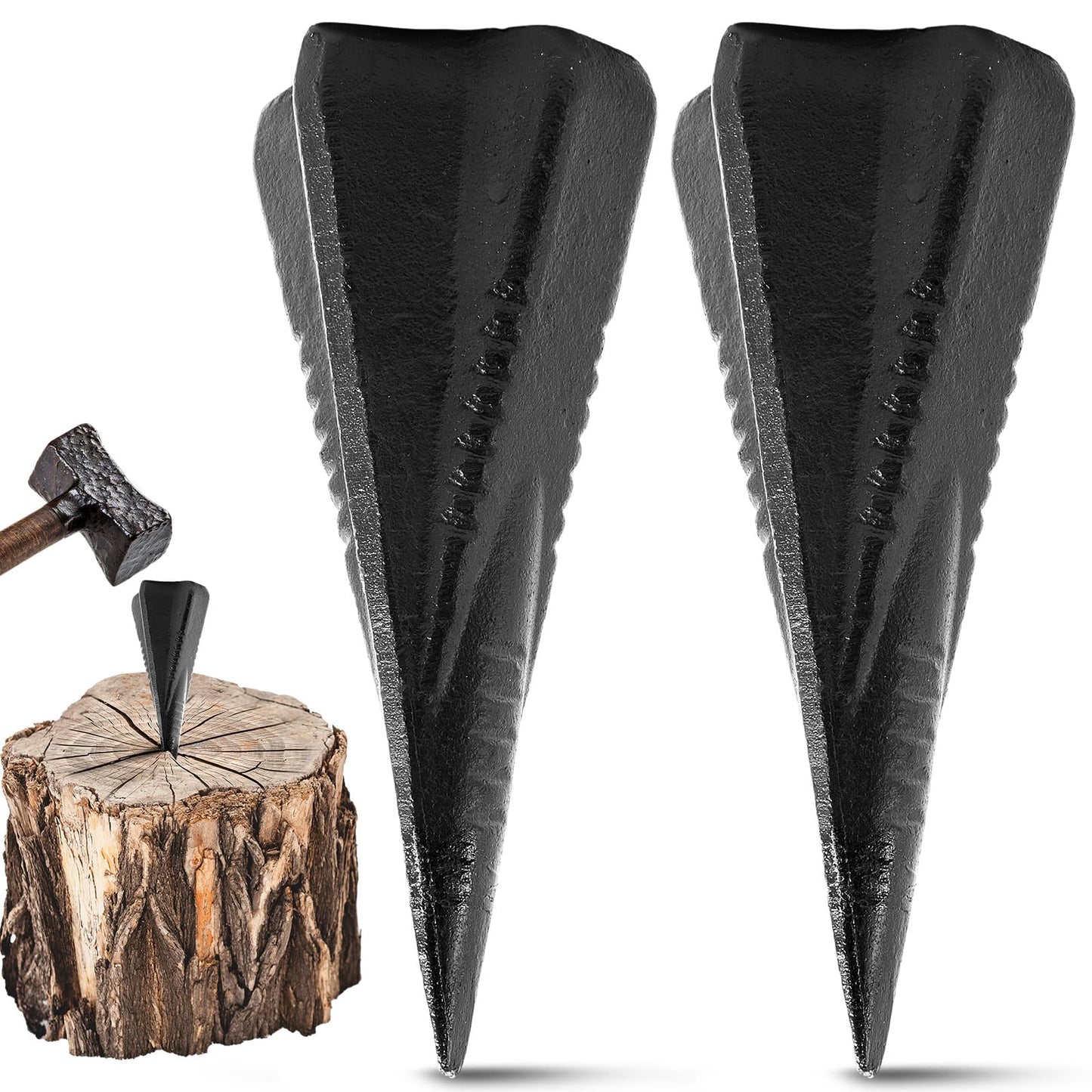 Otoolling 2 Pcs 4 Lbs Wood Splitting Wedges Manual Log Splitter Wedge 4-Direction Diamond Design Forged Steel Tool for Easy Wood Splitting Splits Firewood into 4 Pieces Less Effort (Black)
