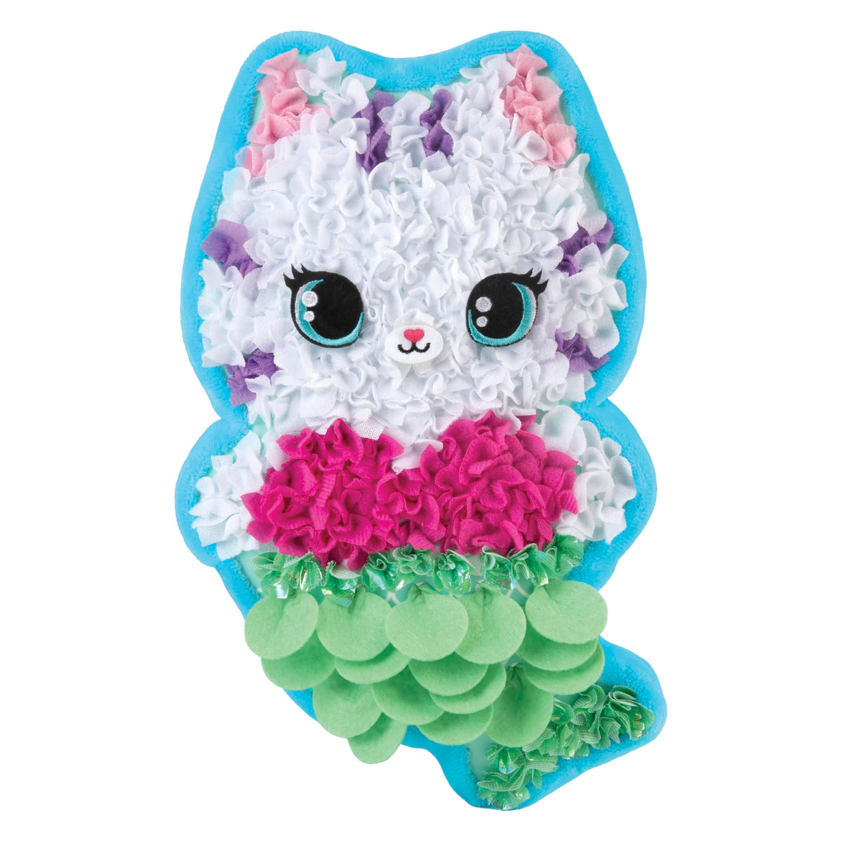 ORB PlushCraft DIY Mercat (Mermaid Cat) Pillow Crafting Kit - Mess Free Fabric by Number System and No Sewing Required - Perfect Arts and Crafts Project and Gift for Boys and Girls