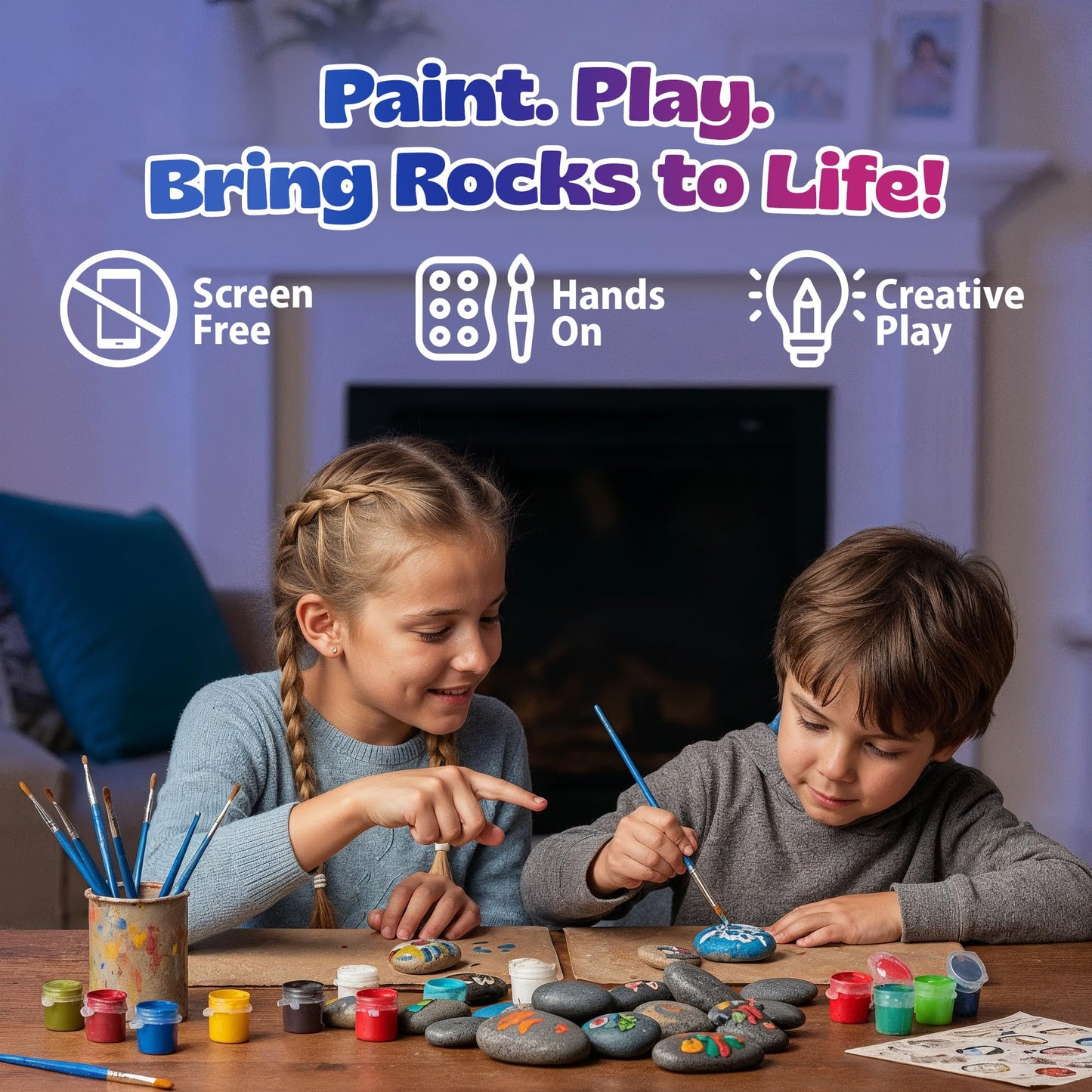 Pinwheel Crafts Glow in the Dark Rock Painting Kit with Interactive AR Storybook – 128pc Arts & Crafts Set for Kids – Augmented Reality Educational Toy for Boys & Girls Ages 6-12