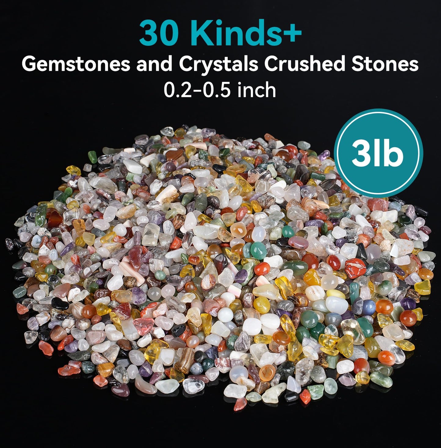Rahato 800Pcs+ (3lb) Gemstones and Crystals Set, 30 Kinds+ Crystals Bulk and Minerals Science Kit, Crystals and Healing Stones for Kids, Rocks for Tumbling, Crushed Stones