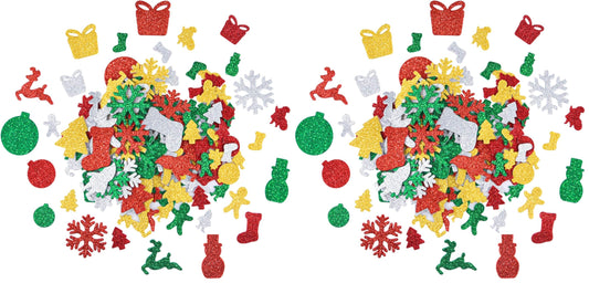 Livder 300 Pieces Christmas Glitter Foam Stickers Self Adhesive Snowflake Santa Bell Sticker for Xmas Gift Box Bag, Tree, Greeting Cards DIY Decoration (Pack of 2)