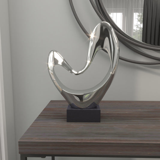 Deco 79 Polystone Abstract Decorative Sculpture Heart Home Decor Statue with Black Base, Accent Figurine 10" x 5" x 14", Silver
