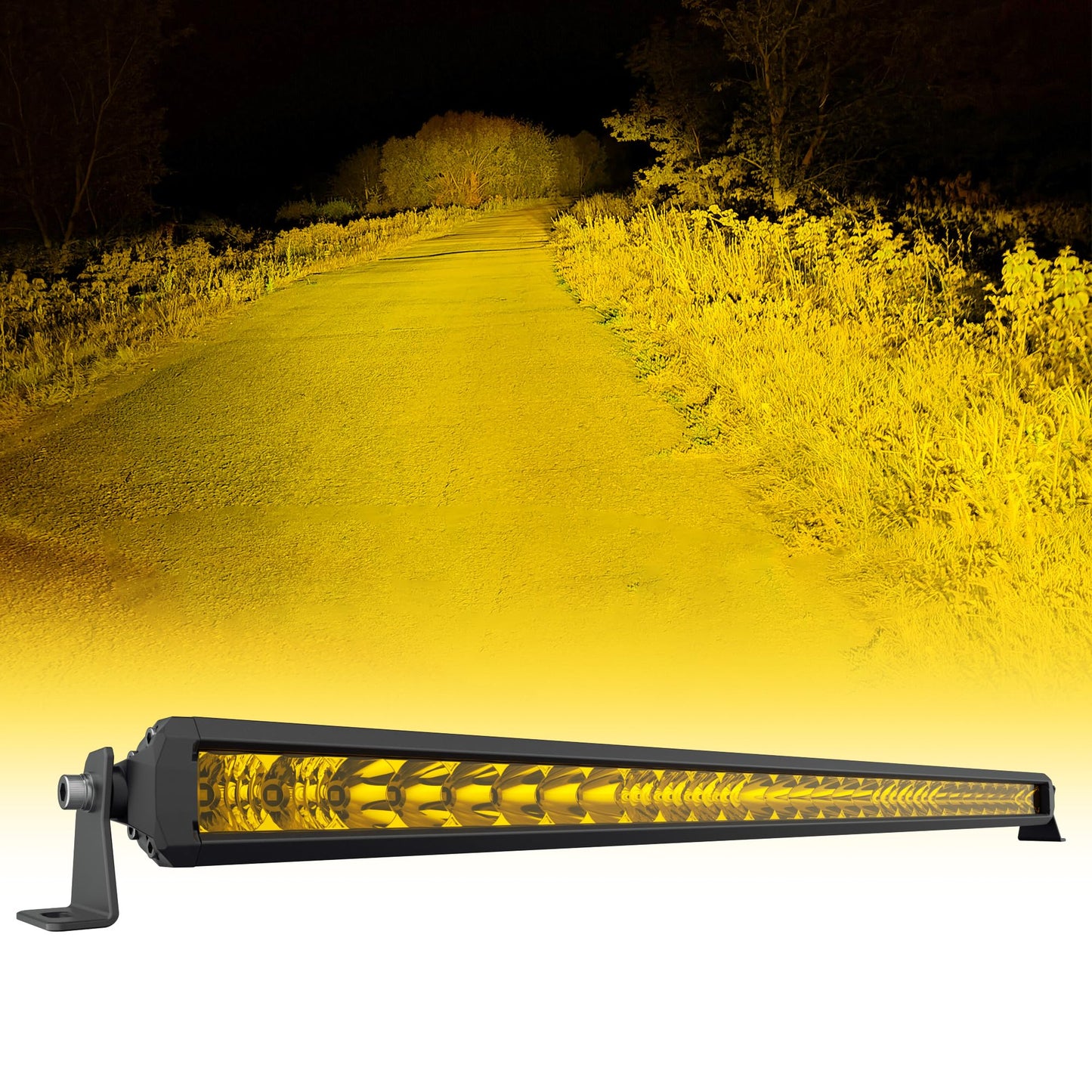 4WDKING Yellow LED Light Bar 32 inch Off Road LED Spot Flood Combo Work Light High Bright Truck Driving Fog Lamp IP69K Waterproof for Truck Cars ATV UTV Boat
