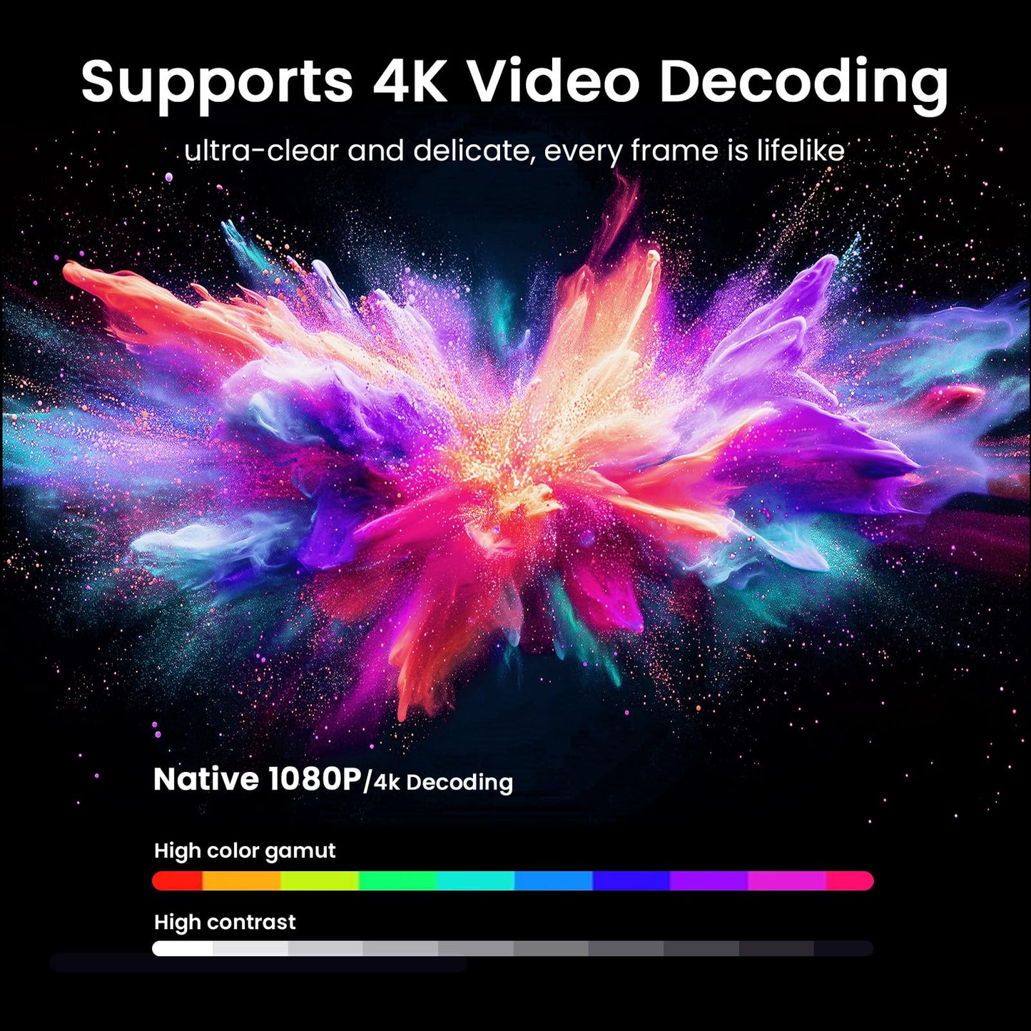Mini Smart Projector, 1500 ANSI Portable Projector with WiFi and Bluetooth, HAPPRUN 4K Full HD Home Theater with 270° Stand, Dolby Sound, Built-in Apps,Compatible with Phone & PC, Indoor & Outdoor Use