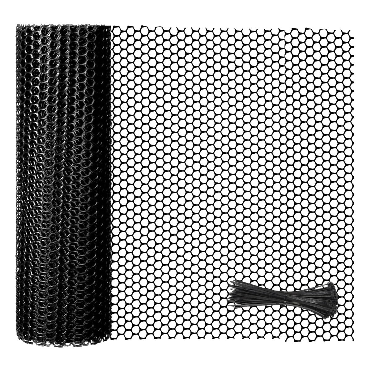 Black Plastic Mesh Netting for Balcony & Deck - 15.7inx32.8ft Pet Safety Fence Guard for Cats & Dogs, Garden Fencing & Poultry Chicken Wire Roll, Easy Cut Animal Barrier with Zip Ties