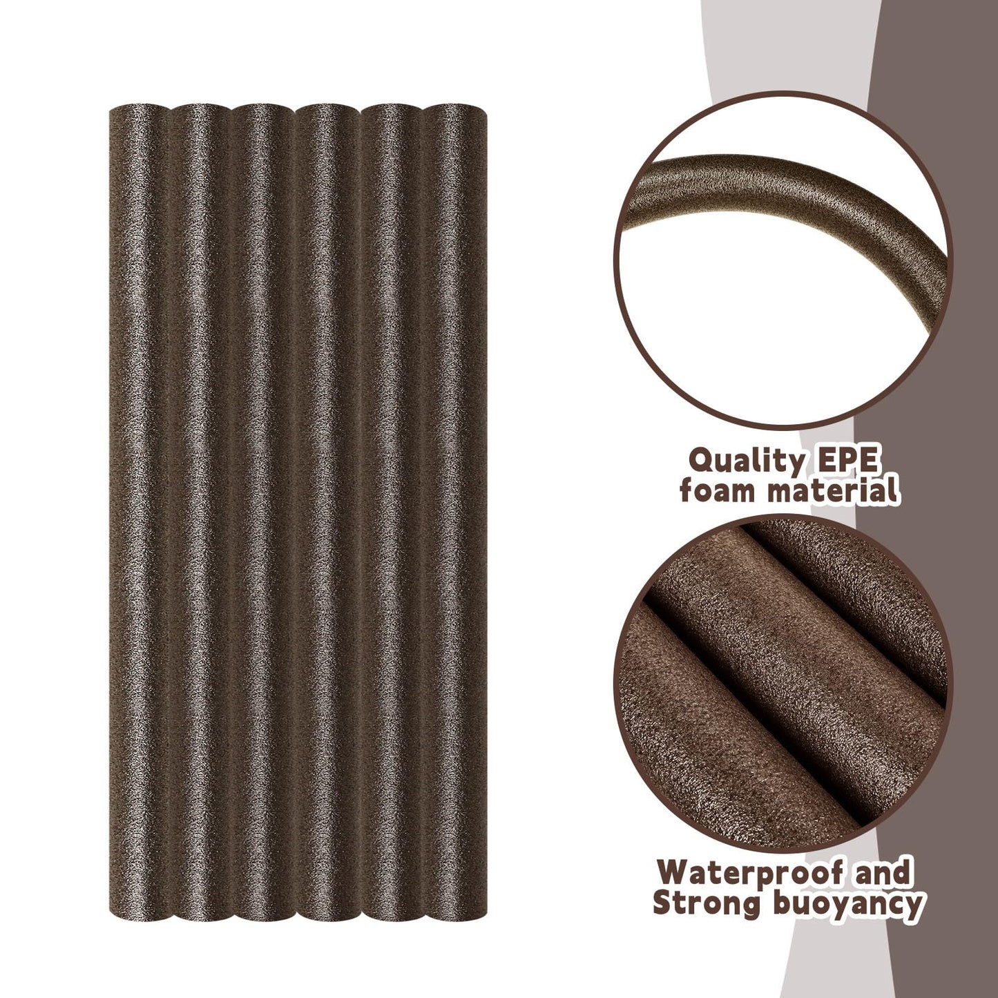Nezyo 12 Pack Pool Noodles Foam Swim Noodles 52 Inch Jumbo Hollow Swimming Pool Noodle Bulk Floats Heavy Duty for Xmas Decoration Craft Projects Padding Bumper(Brown)