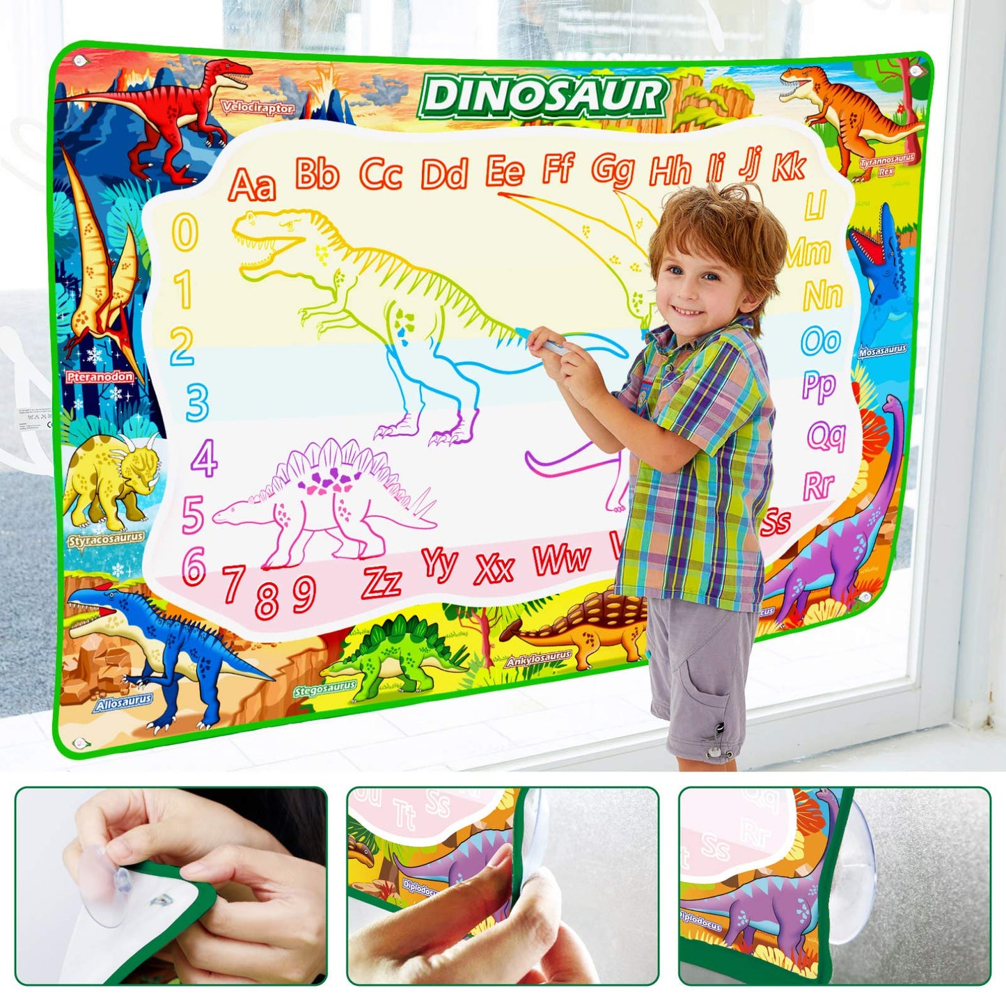 Jasonwell Aqua Water Doodle Mat 60x40 Inches Large Magic Drawing Doodling Mat Coloring Mat Educational Toys Christmas Birthday Gifts for Kids Toddler Boys Girls Age 2 3 4 5 6 7 8 Year Old (Dinosaur)