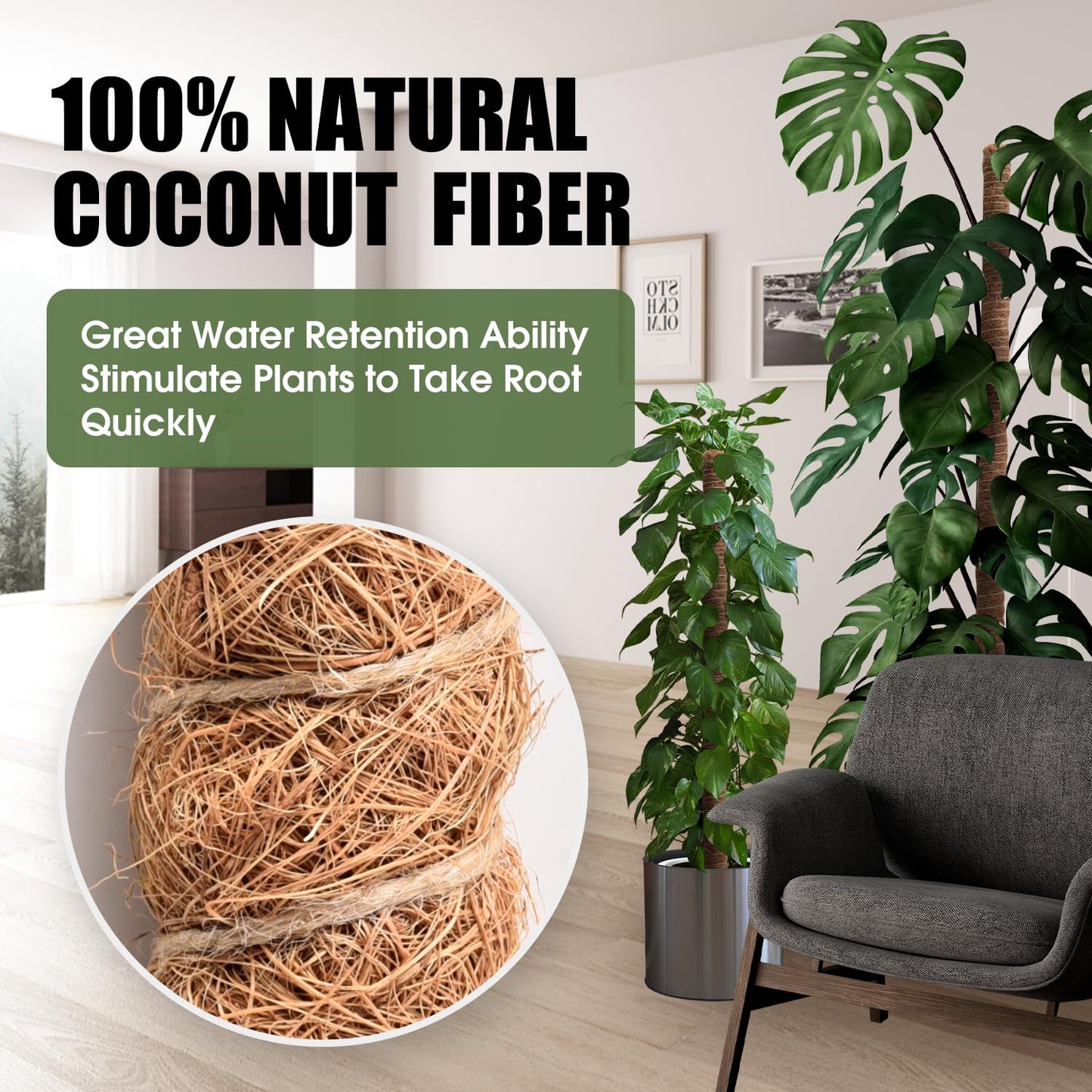 4 Pack Moss Pole, 28 Inch Bendable Moss Poles for Plants Monstera for Climbing Plants, Handmade Coco Coir Pole Plant Sticks Support Stakes for Indoor Plants Plant Grow