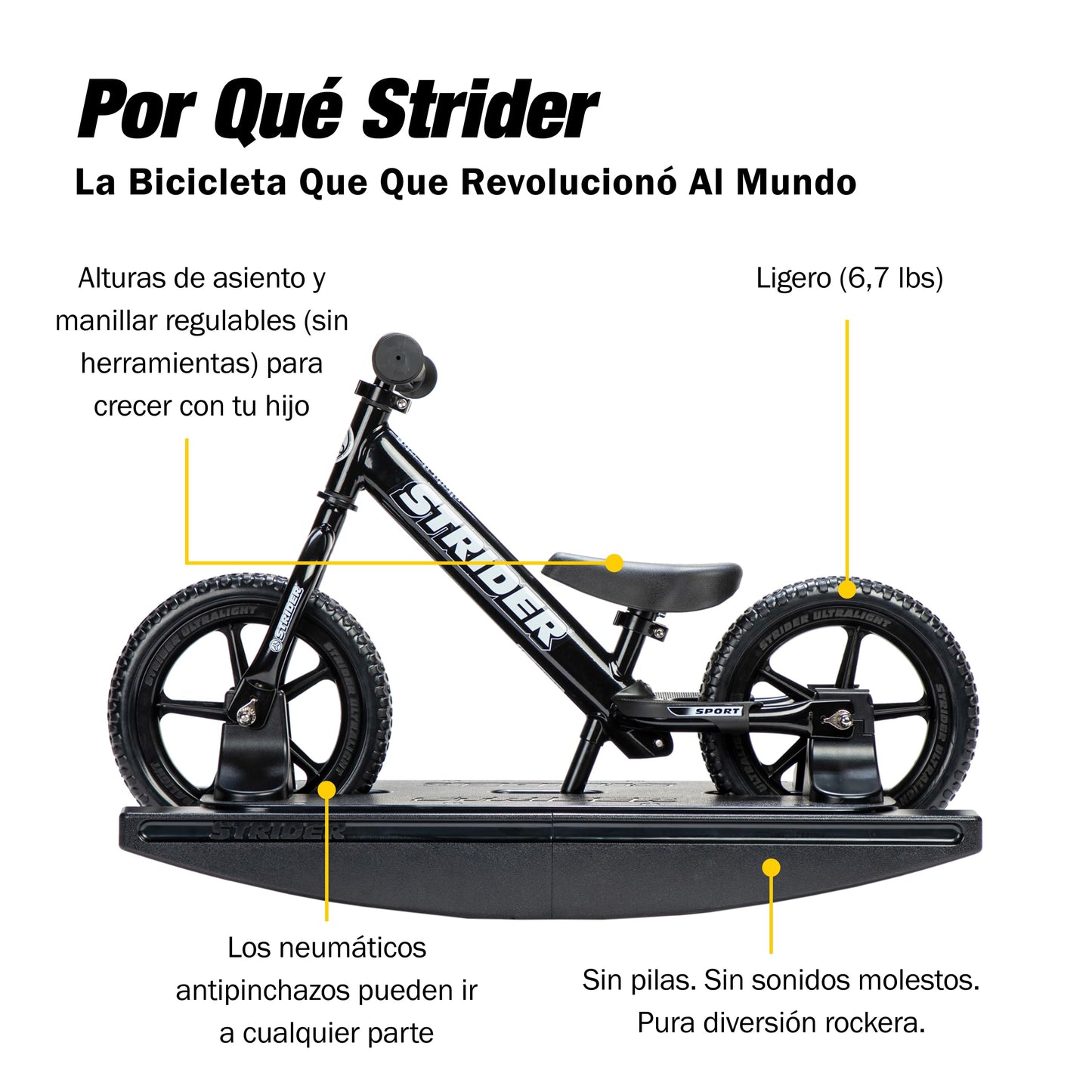 Strider Pro 2-in-1 Rocking Bike Black Pearl - Helps Teach Baby How to Ride a Balance Bicycle - for Kids 6 Months to 4 Years - Easy Assembly & Adjustments