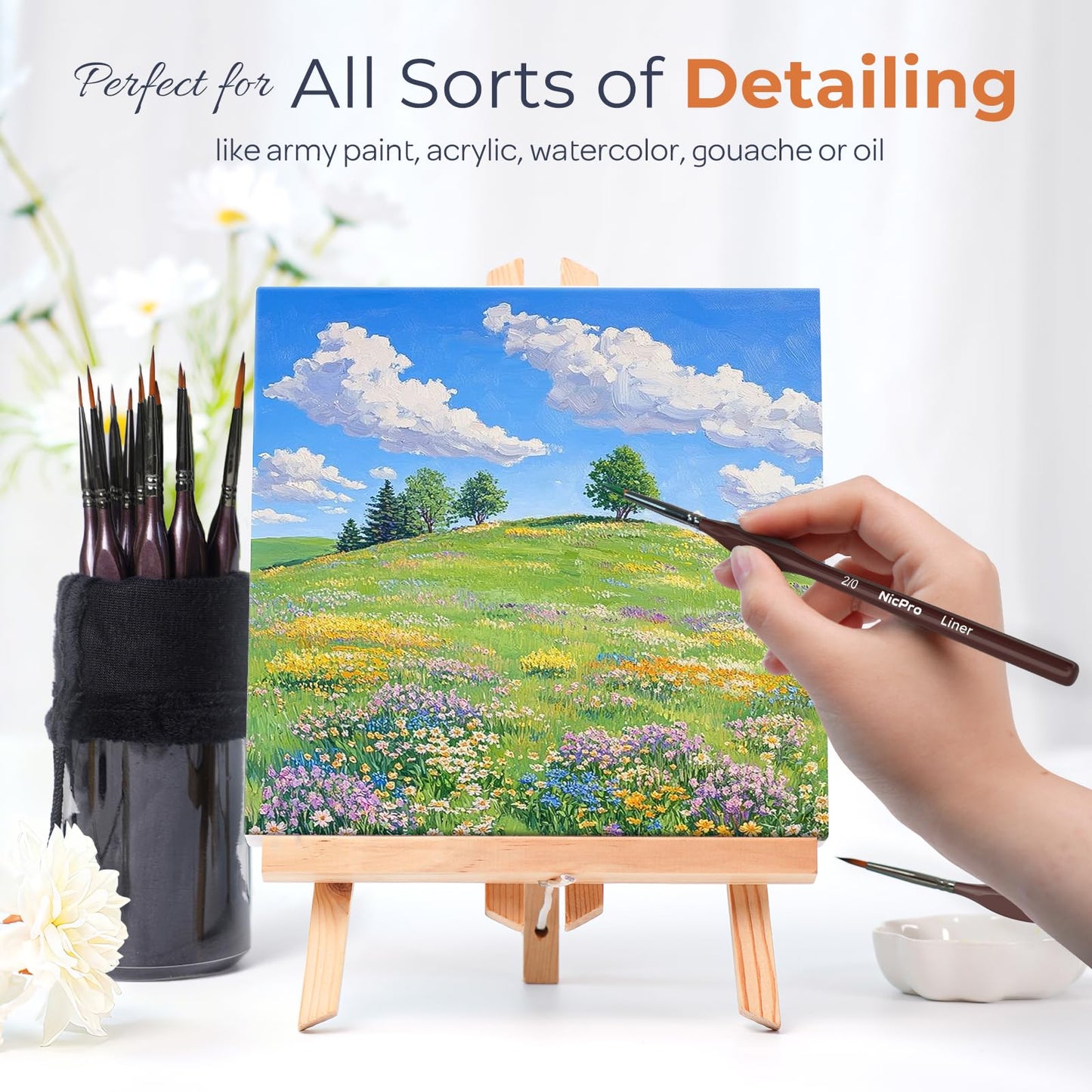 Nicpro 15 PCS Micro Fine Detail Paint Brush Set, Small Miniature Fine Tip Detail Brushes Kit for Acrylic Oil Watercolor, Models, Paint by Numbers, Miniature Painting, Craft, Rock Painting (Brown)