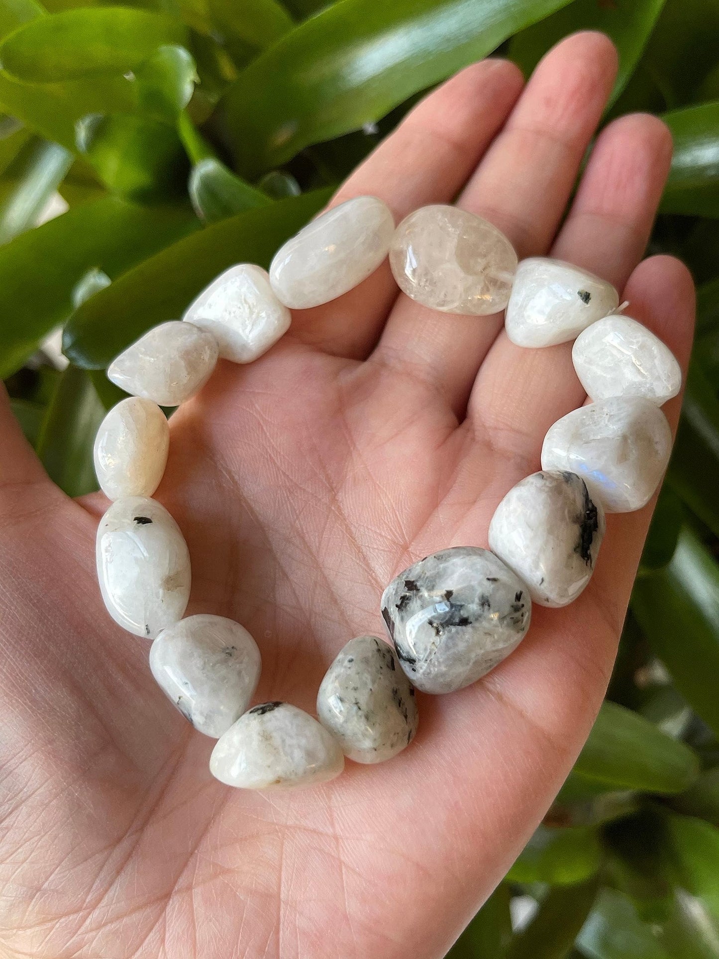 GAF TREASURES Rainbow Moonstone Crystal Nugget Bracelet, Genuine Rainbow Moonstone Tumbled Gemstone Bracelet, Healing Crystal Bracelet, Gift for Men & Women (1)