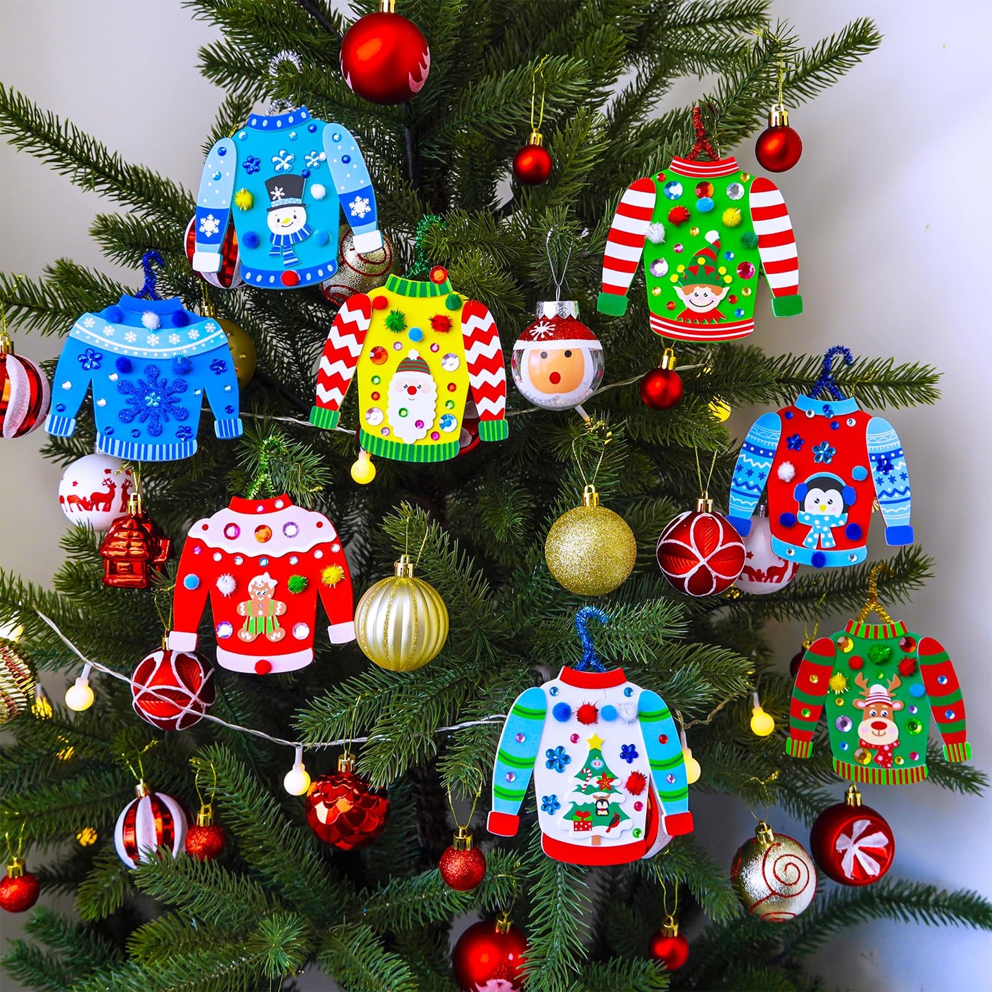 Winlyn 24 Sets Christmas Craft Kits Winter Crafts DIY Ugly Sweater Ornaments Decorations Festive Foam Stickers Christmas Arts and Crafts for Kids Holiday Home Classroom Art Activities Party Favors