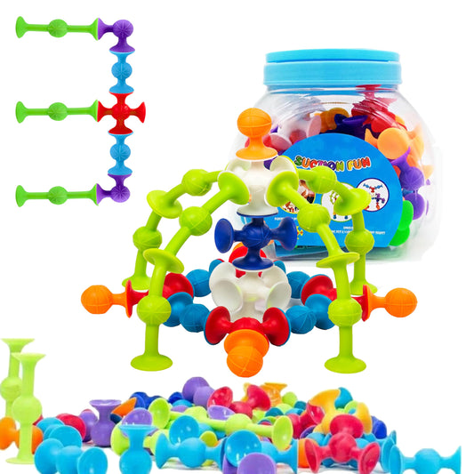 48 Piece Suction Cup Toys Construction Set - Silicone Building Blocks DIY Fun Bath Toys for Kids Ages 1-3, travel essentials for toddlers 1-3, Darts Sucker Toy with Toddler Road Trip Essentials