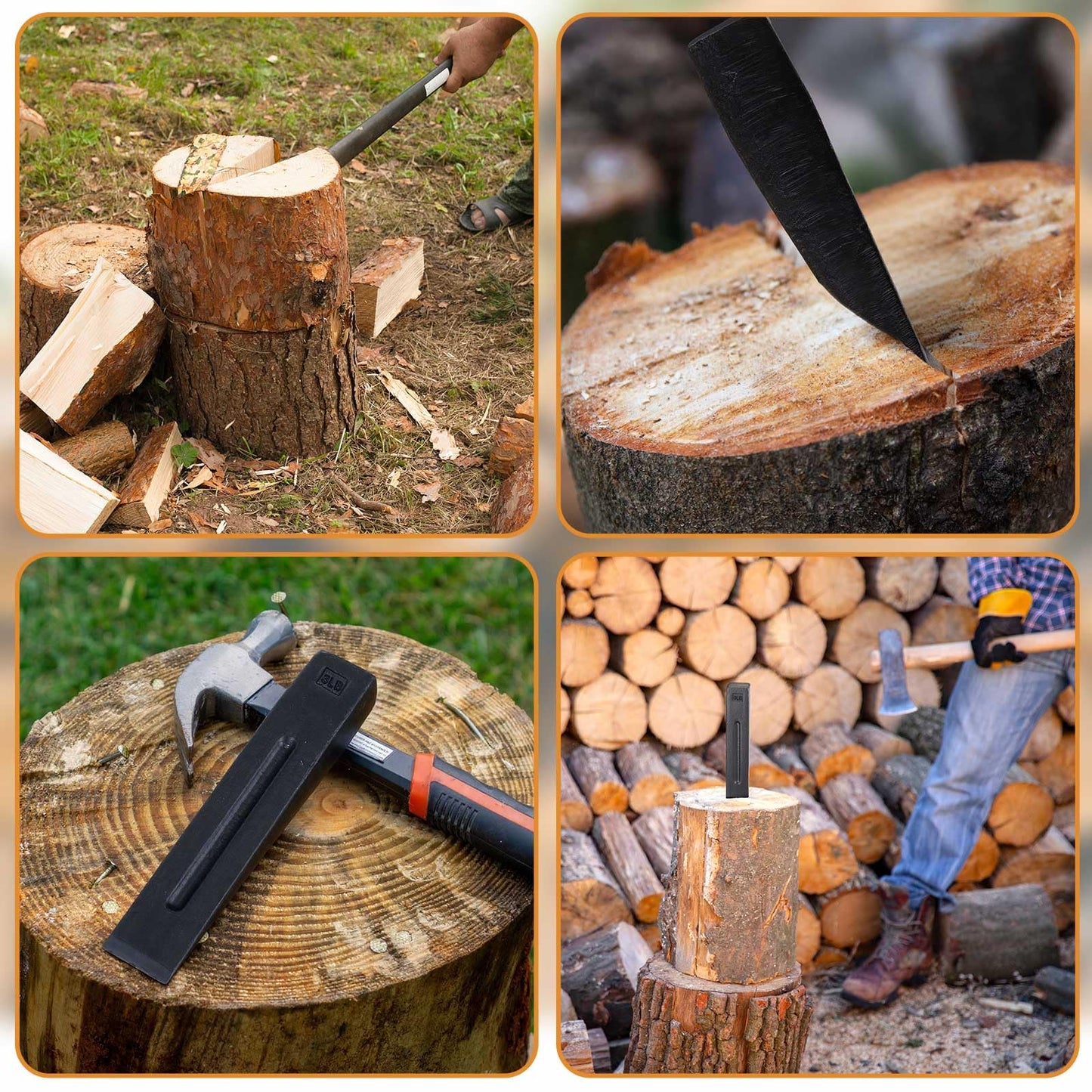 Otoolling 2 Pcs Manual Log Splitter Wedge Wood Splitting Wedges for Firewood 2 Way Black Design Forged Steel Tool for Easy Wood Splitting Sharpened Edge for Outdoor Logging Chopping(3 Lbs)